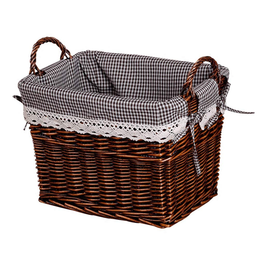MAHFEI Handwoven Wicker Storage Basket with Cotton Lining & Handle - 50x35x42cm Brown - High Capacity, Durable Braided Design for Home Organization - Perfect for Living Room, Bedroom, Bathroom & Laundry Storage