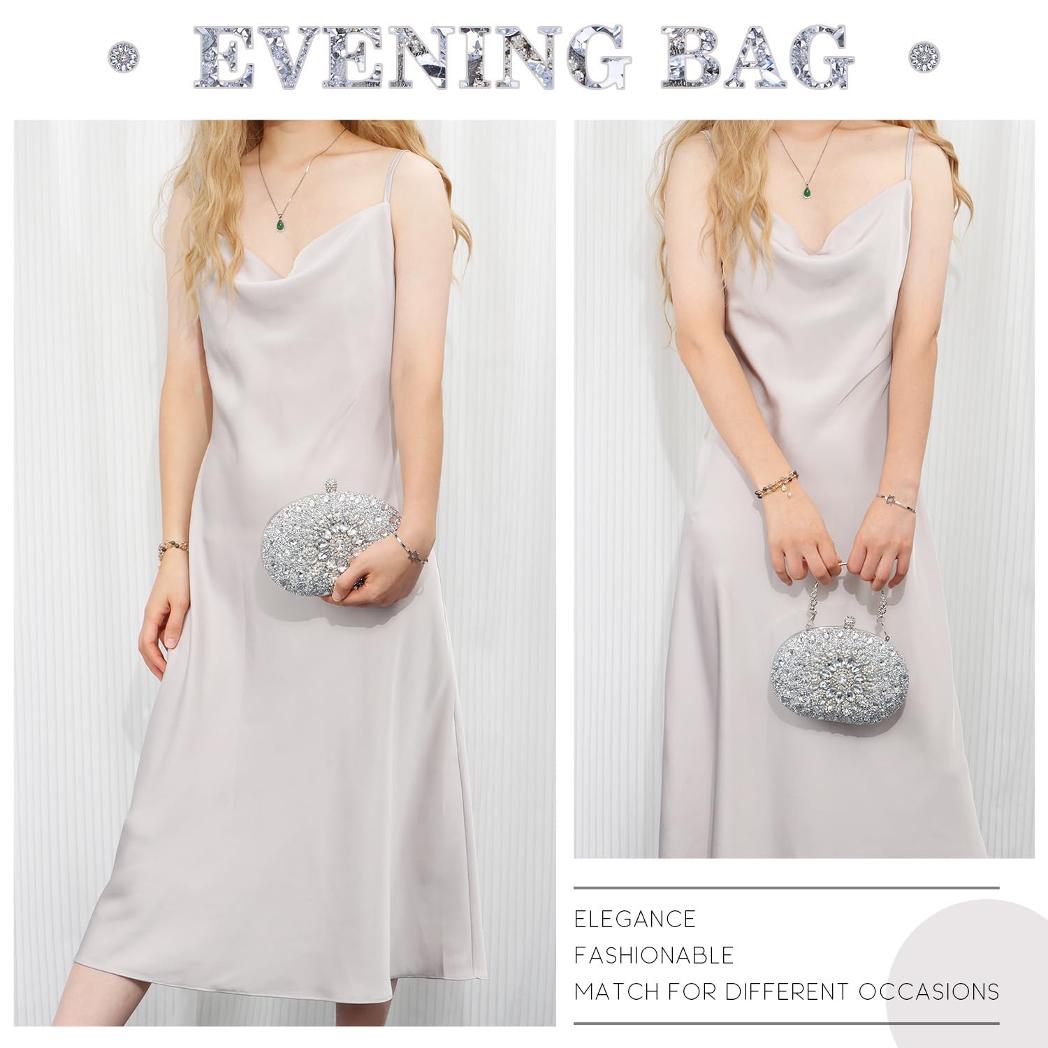Sparkly Rhinestone Evening Clutch Purse for Women - Glitter Crystal Wedding Party Tote Bag - Perfect for Prom, Gala & Special Occasions