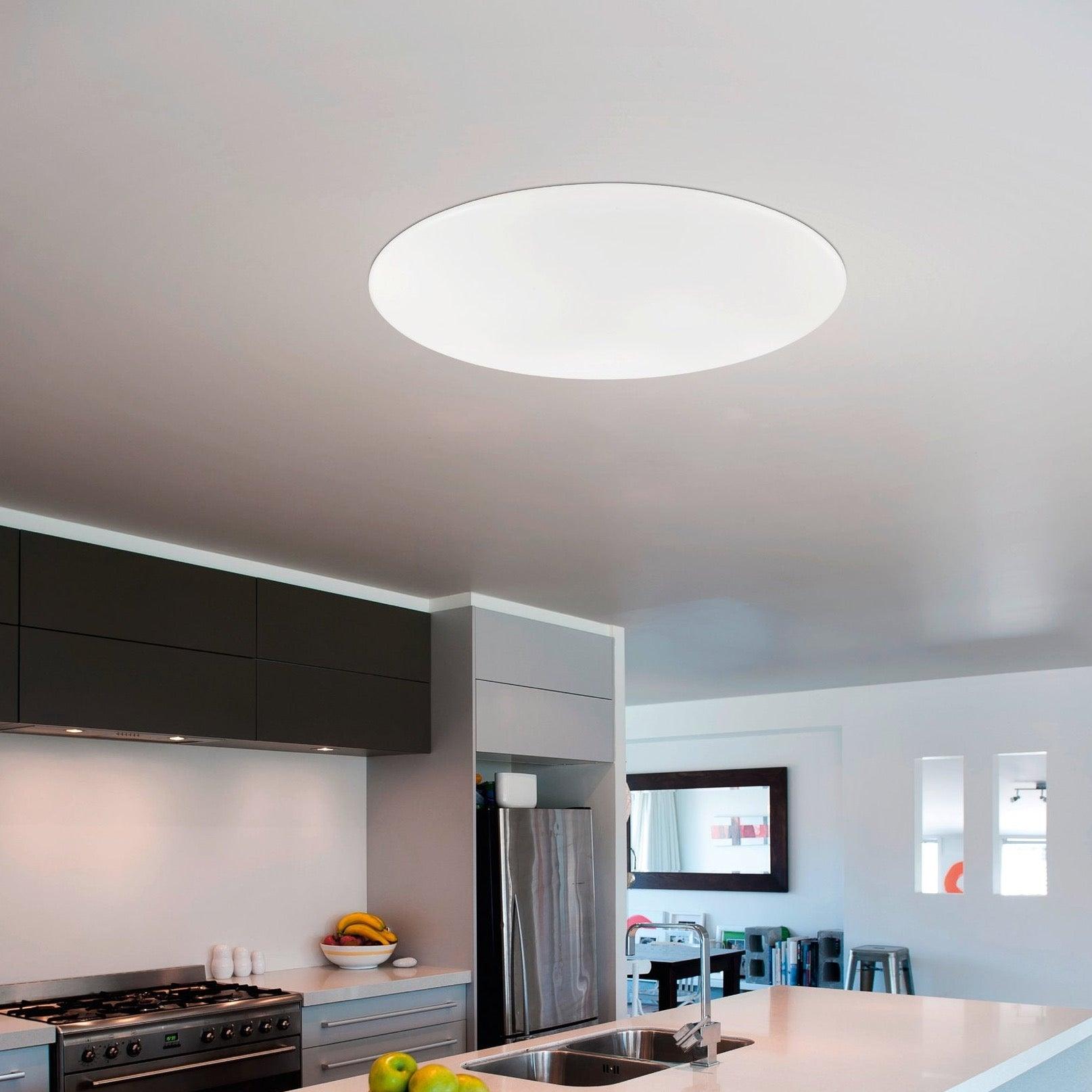 Eglo Giron 30-inch White LED Flush Mount Ceiling Light with Remote Control - Perfect for Bedroom, Kitchen, and Hallway Lighting