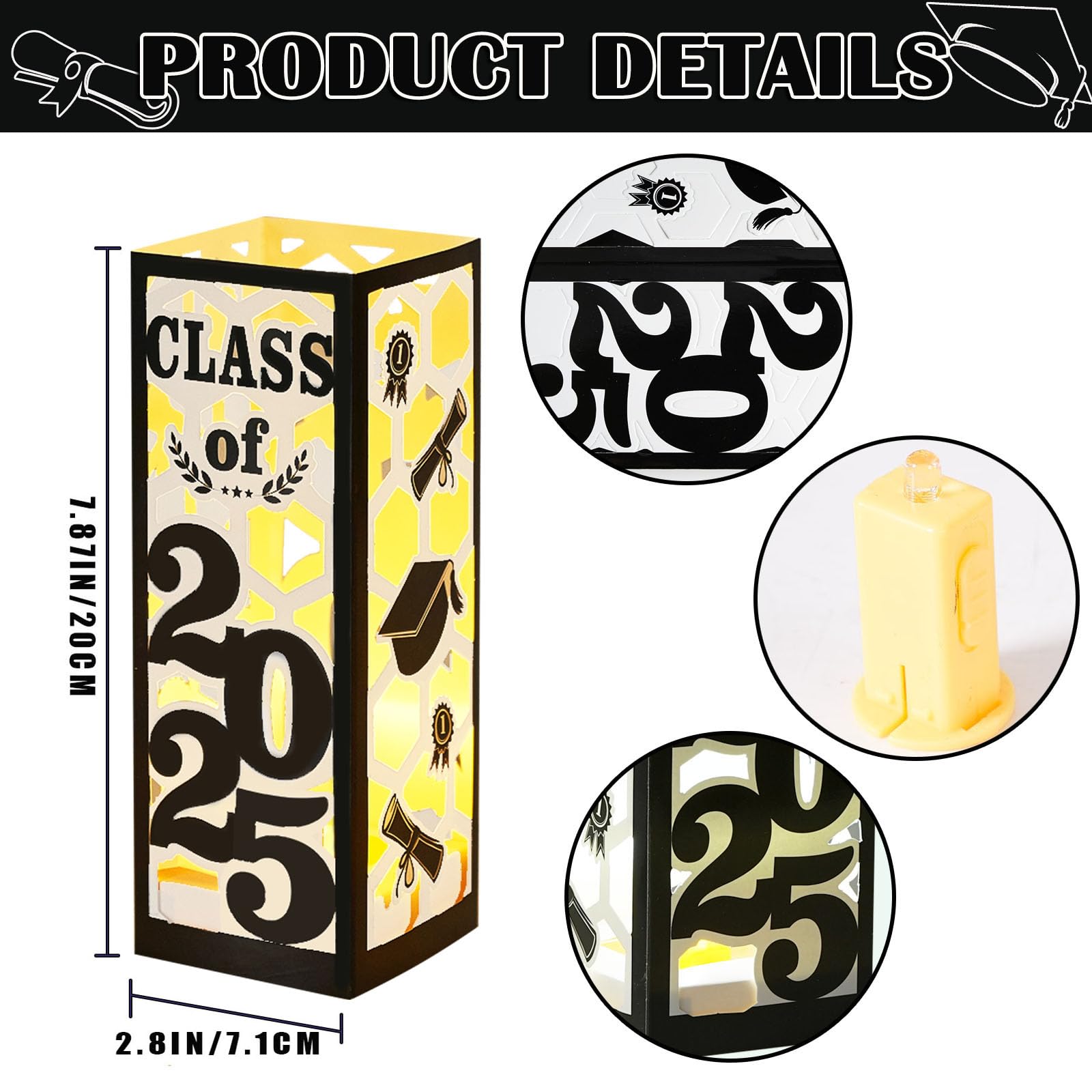 6 Pcs LED Graduation Lanterns - Class of 2025 Party Decor for College & High School - Black