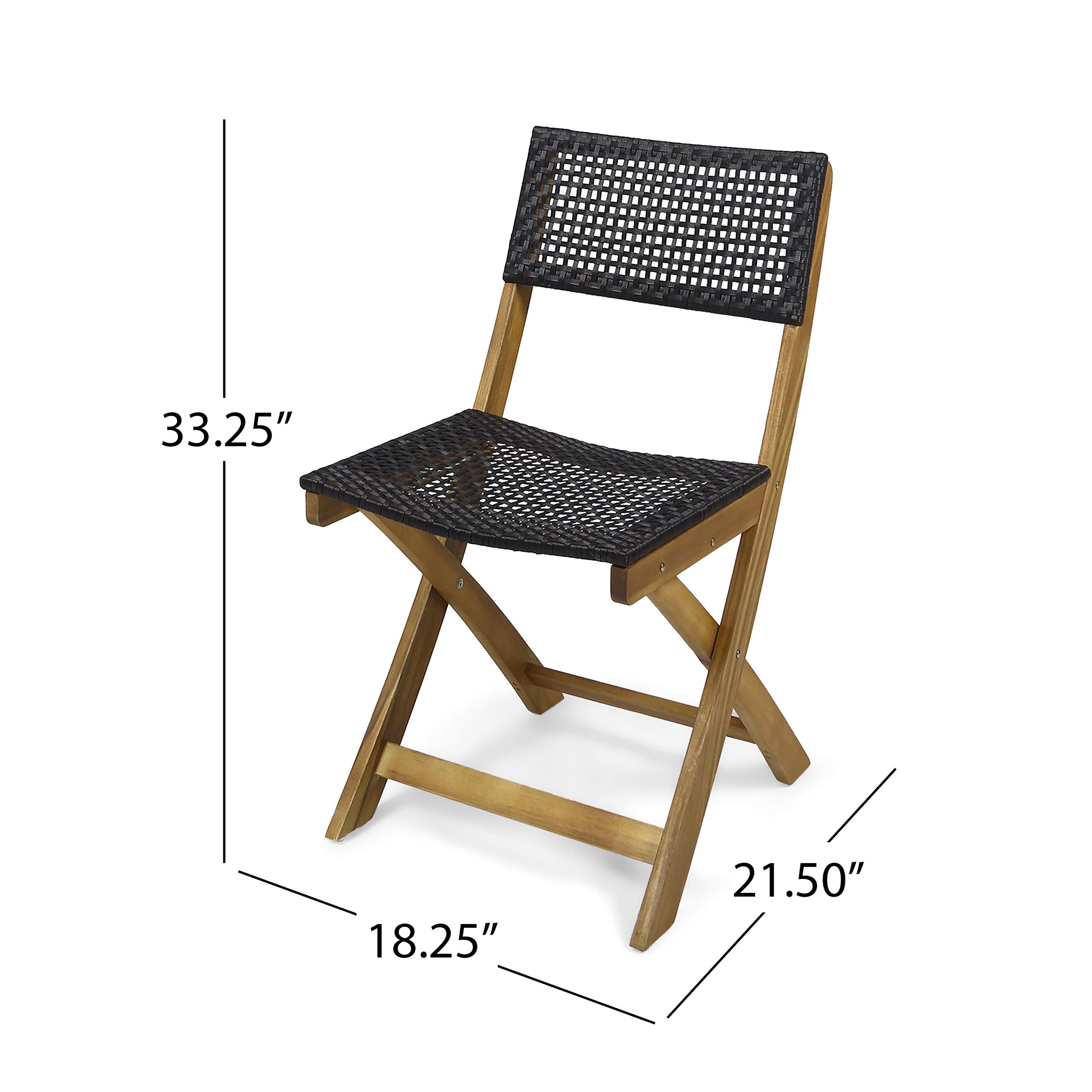 Premium Outdoor Acacia Wood Foldable Bistro Chairs with Woven Wicker Seating (Set of 2) - Teak Finish & Brown Wicker - Perfect for Patio, Garden, Balcony, and Poolside Relaxation