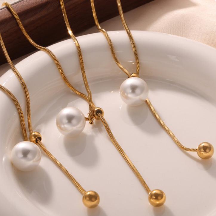 Elegant Pearl Slider Lariat Chain Necklace for Women - Minimalist Dainty Layering Jewelry | Perfect for Date Night, Office Wear & Special Occasions