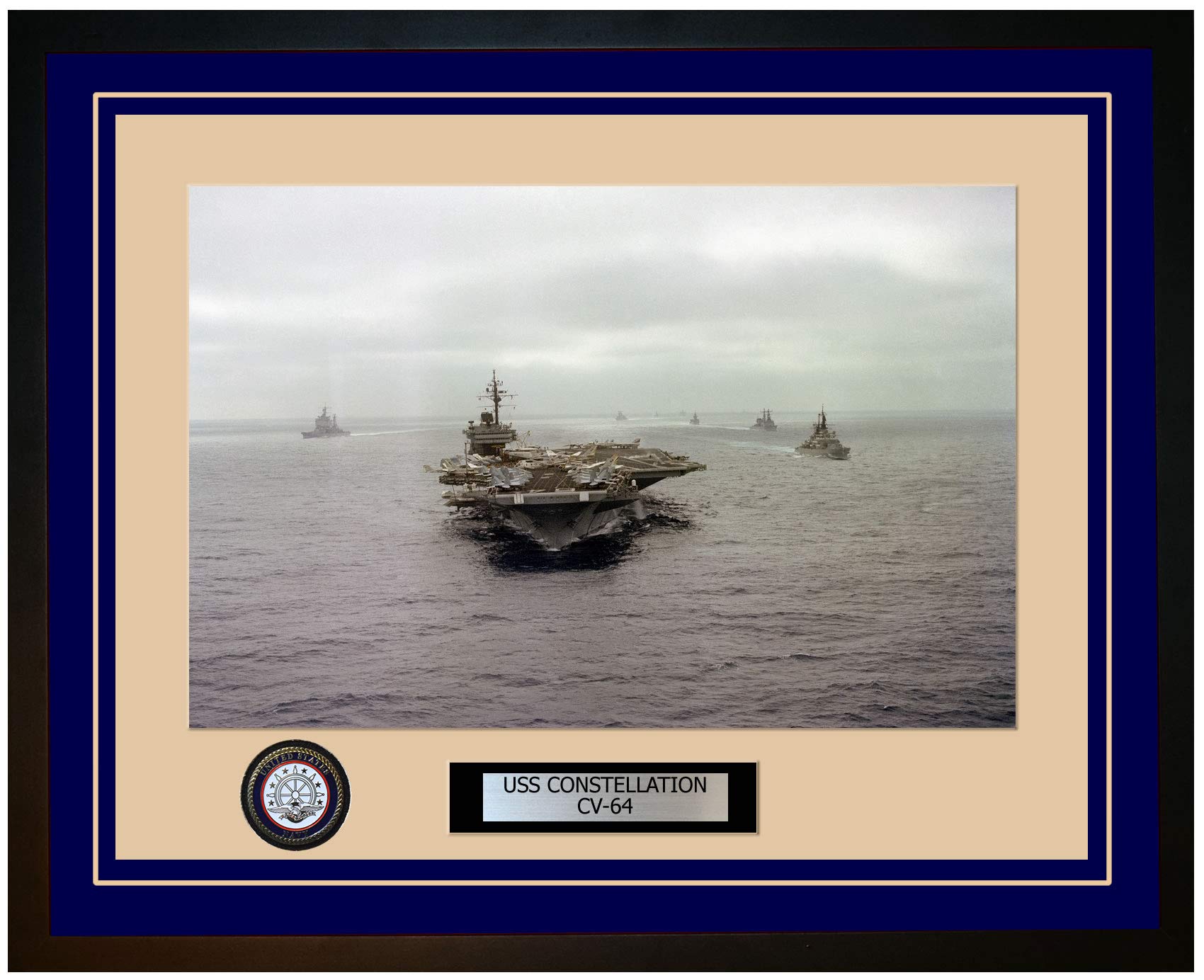 USS Constellation CV-64 Framed Navy Ship Photo - Premium Collectible Military Memorabilia - Perfect for Home Office Decor, Military History Enthusiasts & Veterans Gifts