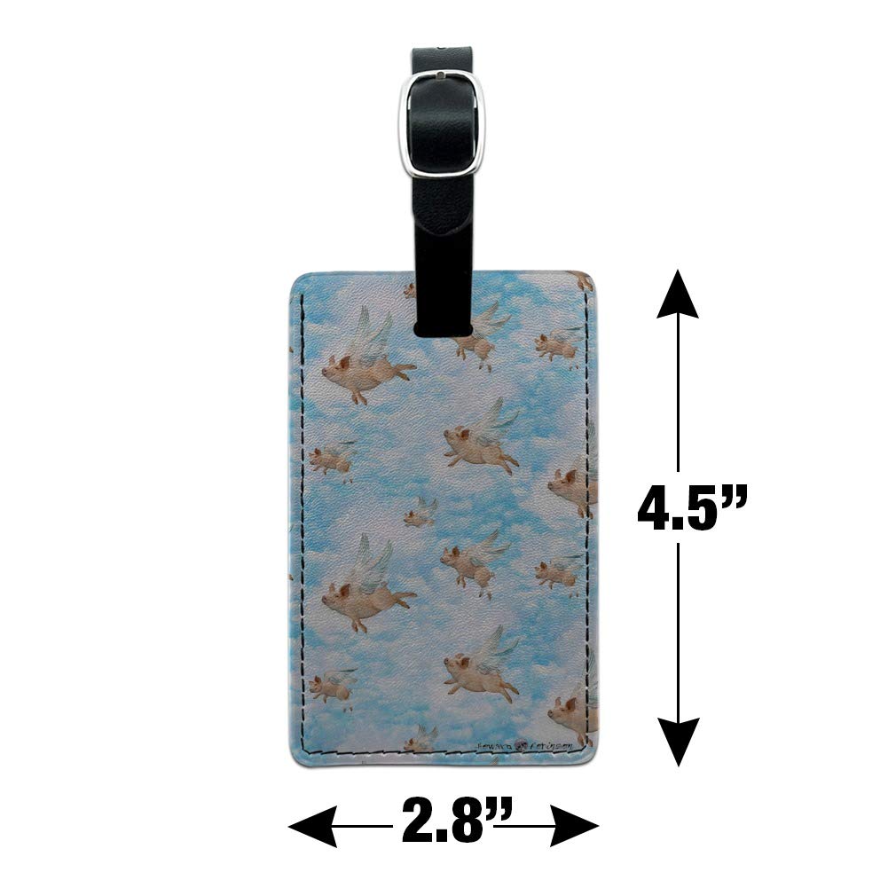 Pigs Could Fly Leather Luggage Tag - Rectangle ID Card Holder with Flying Clouds Design - Perfect for Travel, Suitcases & Backpack Identification