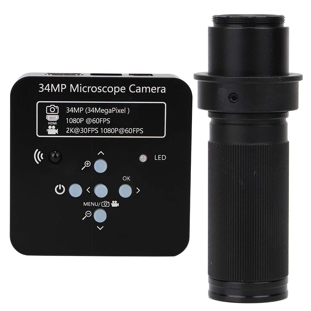 34MP High Resolution Microscope Camera with 120x Adjustable Lens - HD Multimedia Interface for Video Recording & Live Viewing (US Plug) - Perfect for Science Labs, Education, PCB Inspection & Biological Research