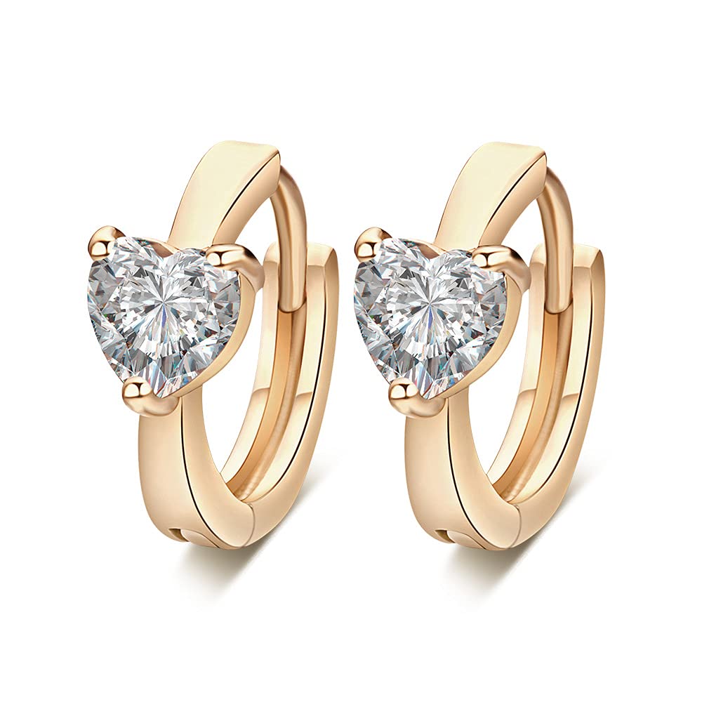 14K Gold Plated Heart Cubic Zirconia Huggie Hoop Earrings for Women - Small Round Cuff Earrings - Birthday Gifts for Her - Perfect for Date Night, Wedding & Everyday Wear
