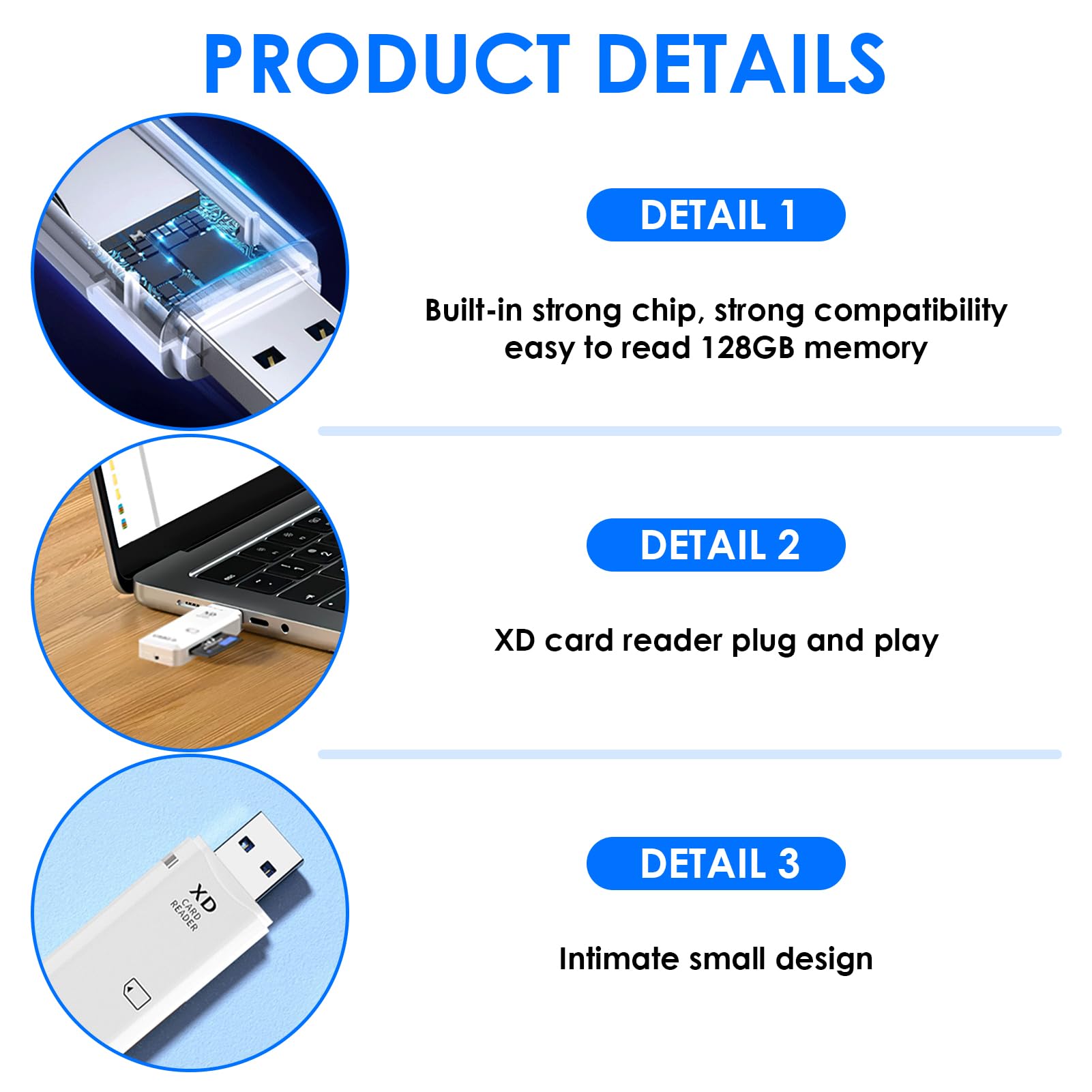 USB 2.0 XD Memory Card Reader - Portable Compact Flash Card Adapter with 480MB/s Speed for Fuji & Olympus Cameras | Plug & Play for Windows & Mac | Perfect for Travel Photography & Quick File Transfers