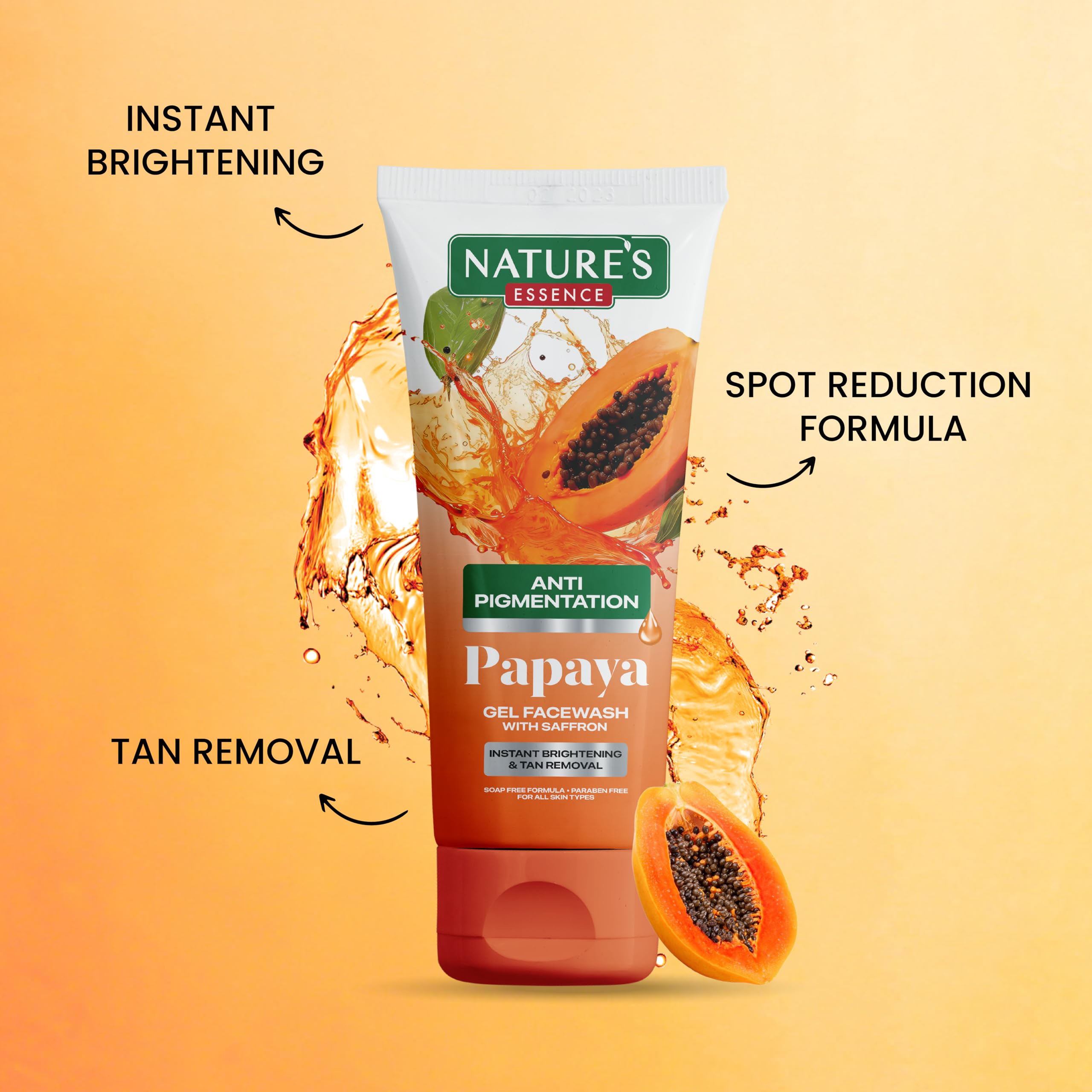 NATURES ESSENCE De-Pigmentation Gel Face Wash with Papaya Extract for Brightening & Even Skin Tone, 50g – Perfect for Daily Skincare Routine & Dark Spot Treatment