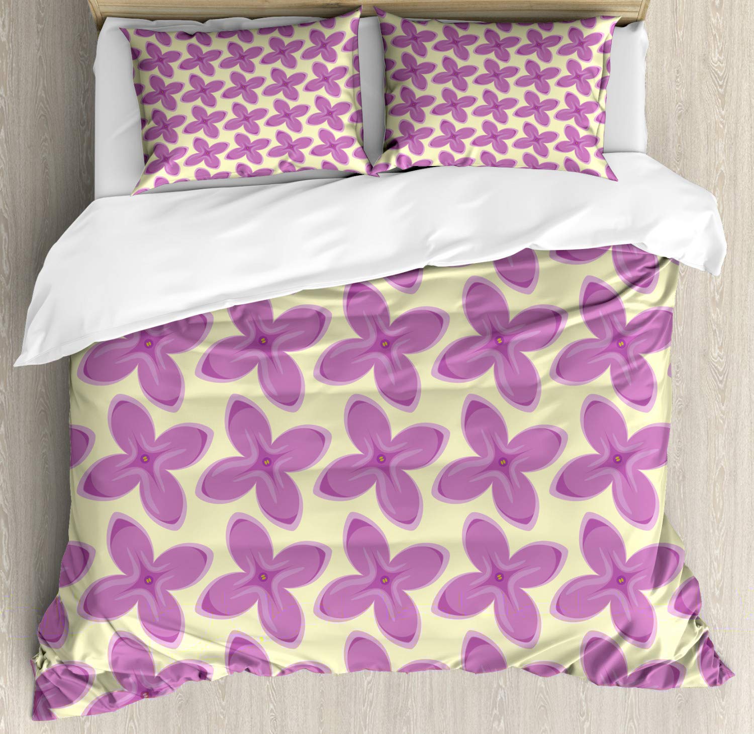 Ambesonne Mauve Duvet Cover Set - Big Fresh Flower Floret Buds Bouquet Design | Valentine Romance Blossoms Print | 3-Piece Bedding Set with 2 Pillow Shams | California King Size | Yellow Violet | Perfect for Romantic Bedroom Decor, Valentine's Day Gift & Master Bedroom Upgrade