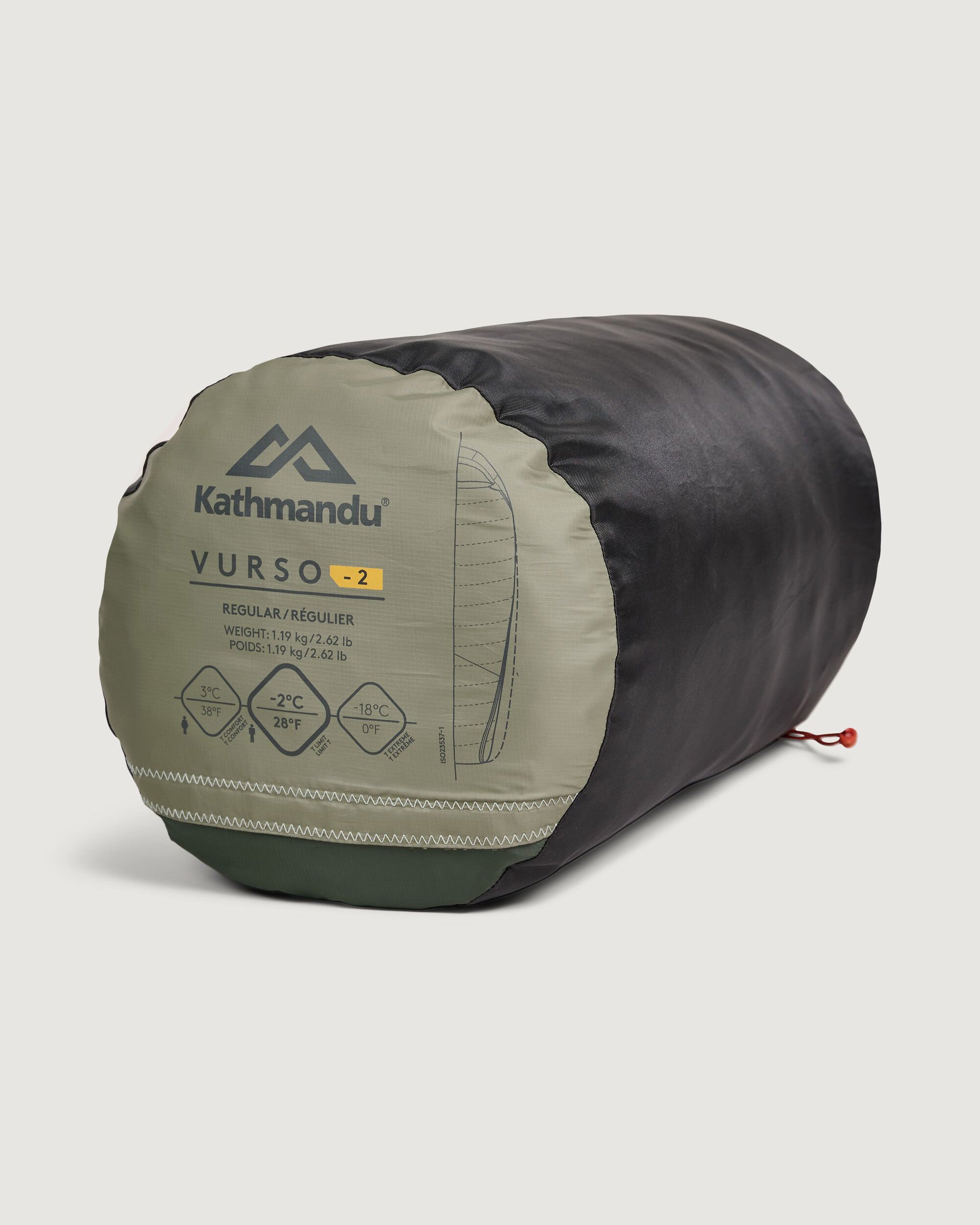 Vurso 2°C Lightweight Compact Sleeping Bag for Camping & Hiking - Regular Size, Beech/Dark Moss - Perfect for Backpacking, Outdoor Adventures & Cold Weather Camping
