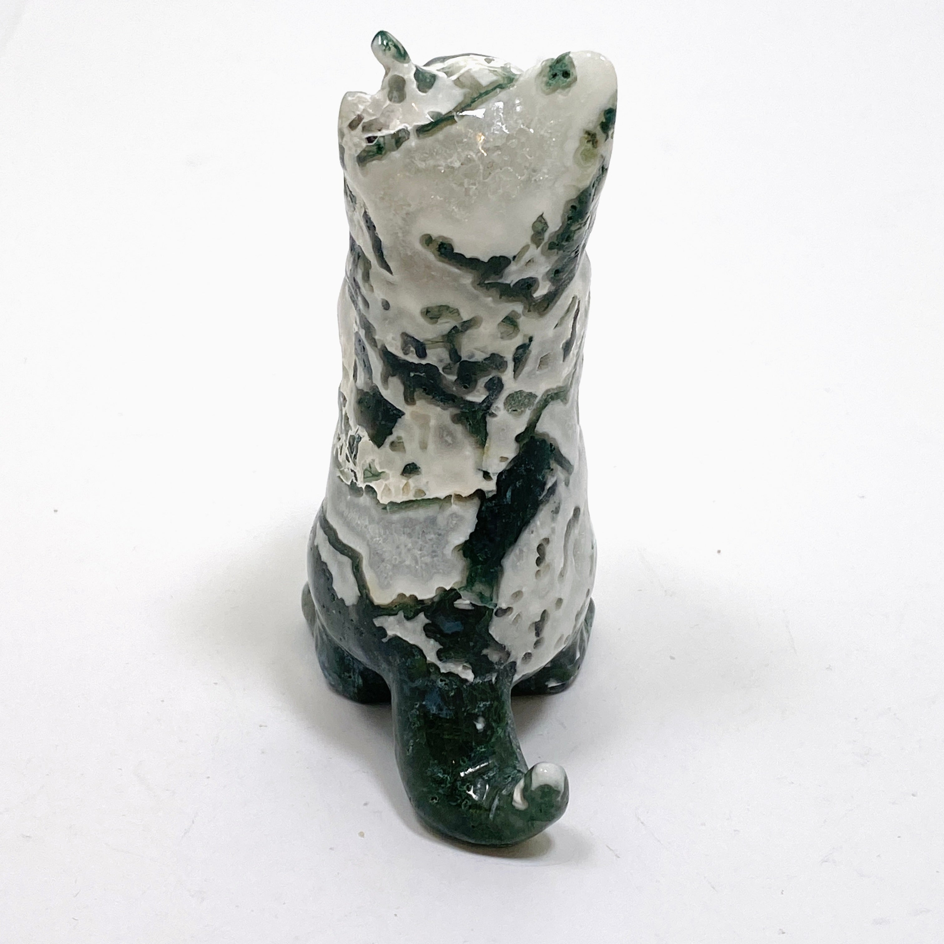 Natural Moss Agate Cat Carving Handmade Figurine - MAC 04 - Spiritual Healing Stone for Home Decor, Meditation & Gifts
