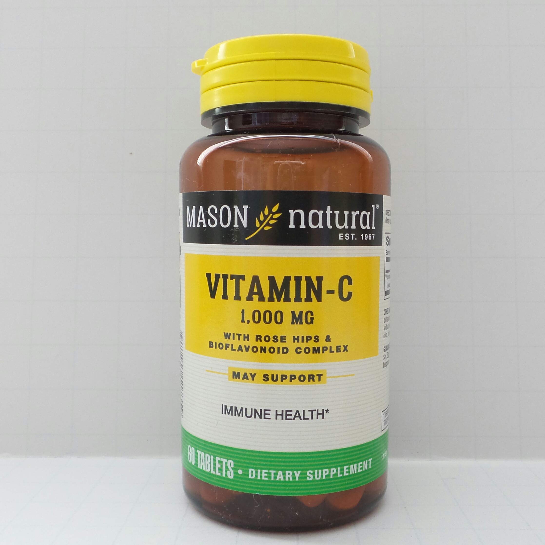Mason Vitamins Vitamin C 1000mg with Rose Hips & Bioflavonoids - Immune Support Supplement - 60 Tablets - Boosts Immunity, Antioxidant Protection - Perfect for Cold Season & Daily Wellness