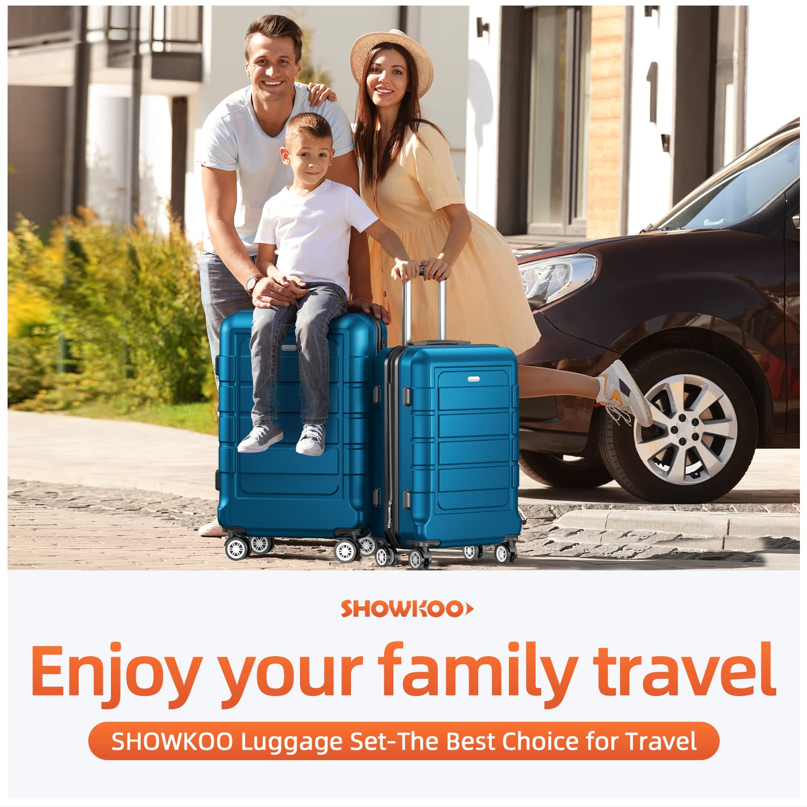 SHOWKOO Expandable 3-Piece Luggage Set - Durable PC+ABS Suitcases with Double Spinner Wheels & TSA Lock, Sea Blue - Perfect for Travel, Vacations & Business Trips