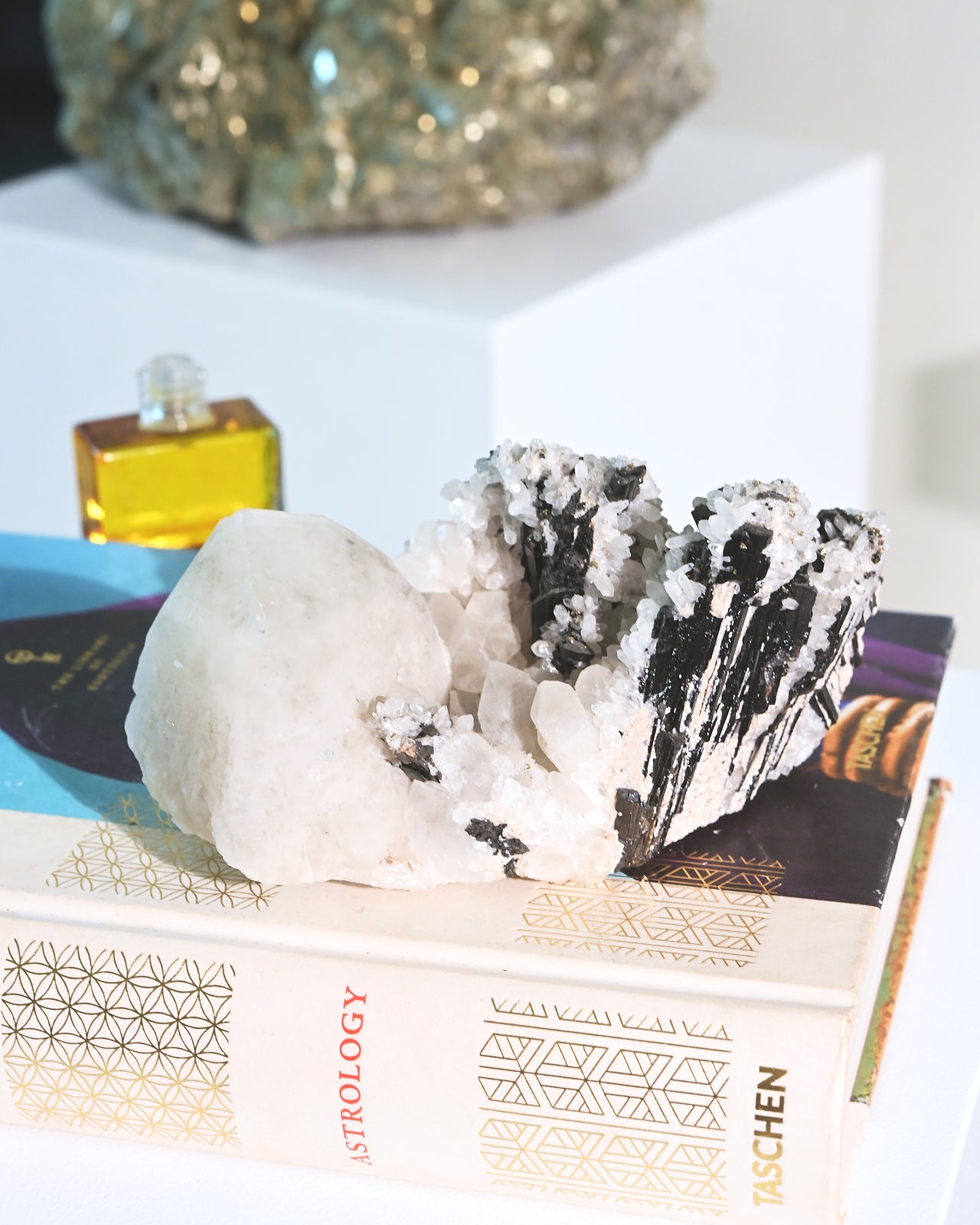 Natural Hubnerite with Quartz Crystal Cluster - 6 Inch Mineral Specimen for Collectors, Healing & Home Decor