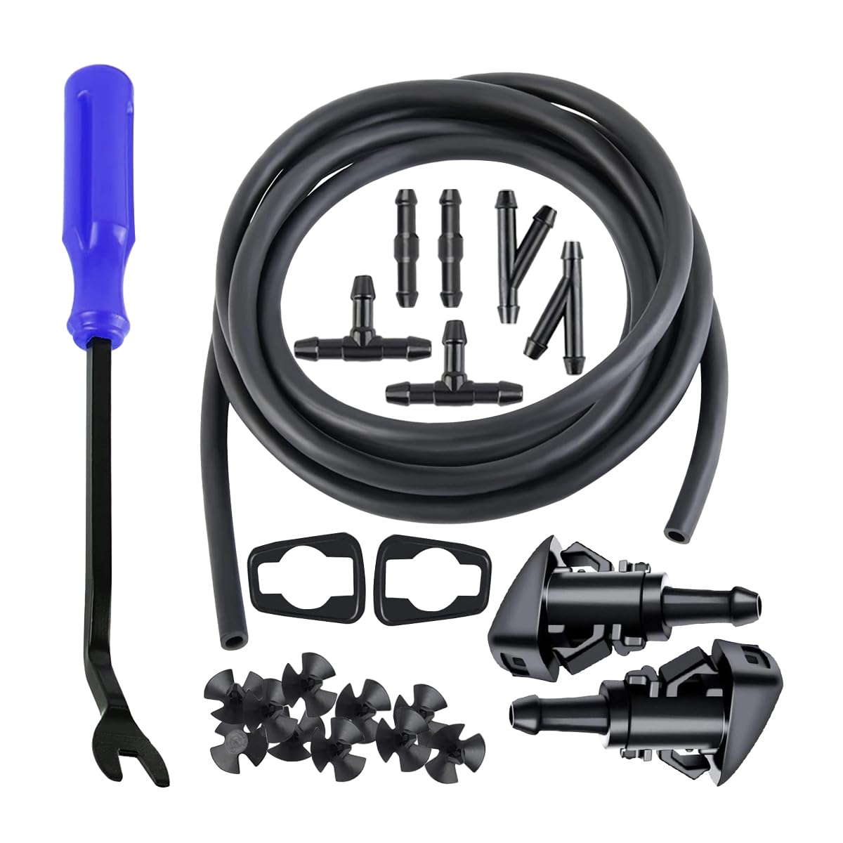 AUCELI 22-Piece Windshield Washer Hose Kit - 4M Washer Fluid Hose, 6 Hose Connectors & 2 Fan Nozzles - Universal Fit for Most Cars - Connect Water Pump to Nozzles - Perfect for Windshield Cleaning & Fluid Replacement
