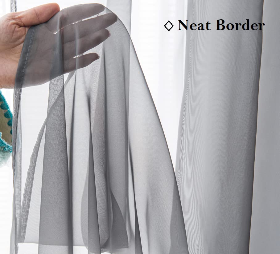 Sheer Voile Curtains 63 Inches Long with Grommet Top - 2 Panels (42x63 Inch, Dark Grey) for Kitchen, Dining Room & Living Room - Light Filtering Window Drapes for Privacy & Sun Protection