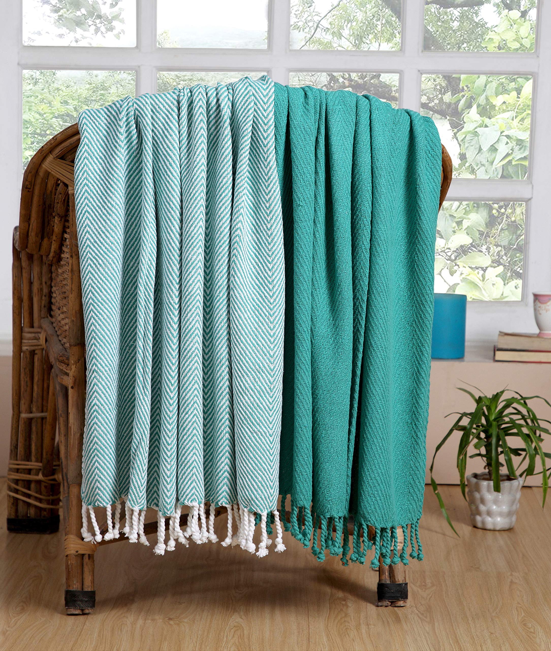 Premium 100% Cotton Handwoven Chevron Throw Blanket Set of 2 (50