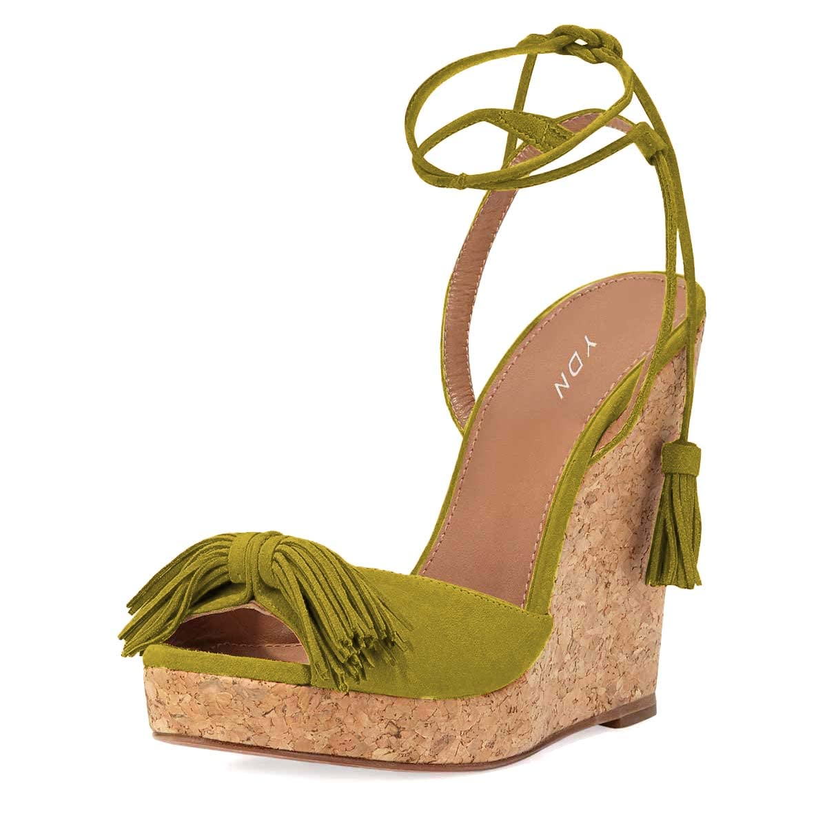 YDN Women's Cork Platform Wedge High Heel Sandals - Peep Toe Tassel Lace Up Dress Shoes for Party, Wedding & Summer Outfits | Comfortable & Stylish Women's Fashion Footwear