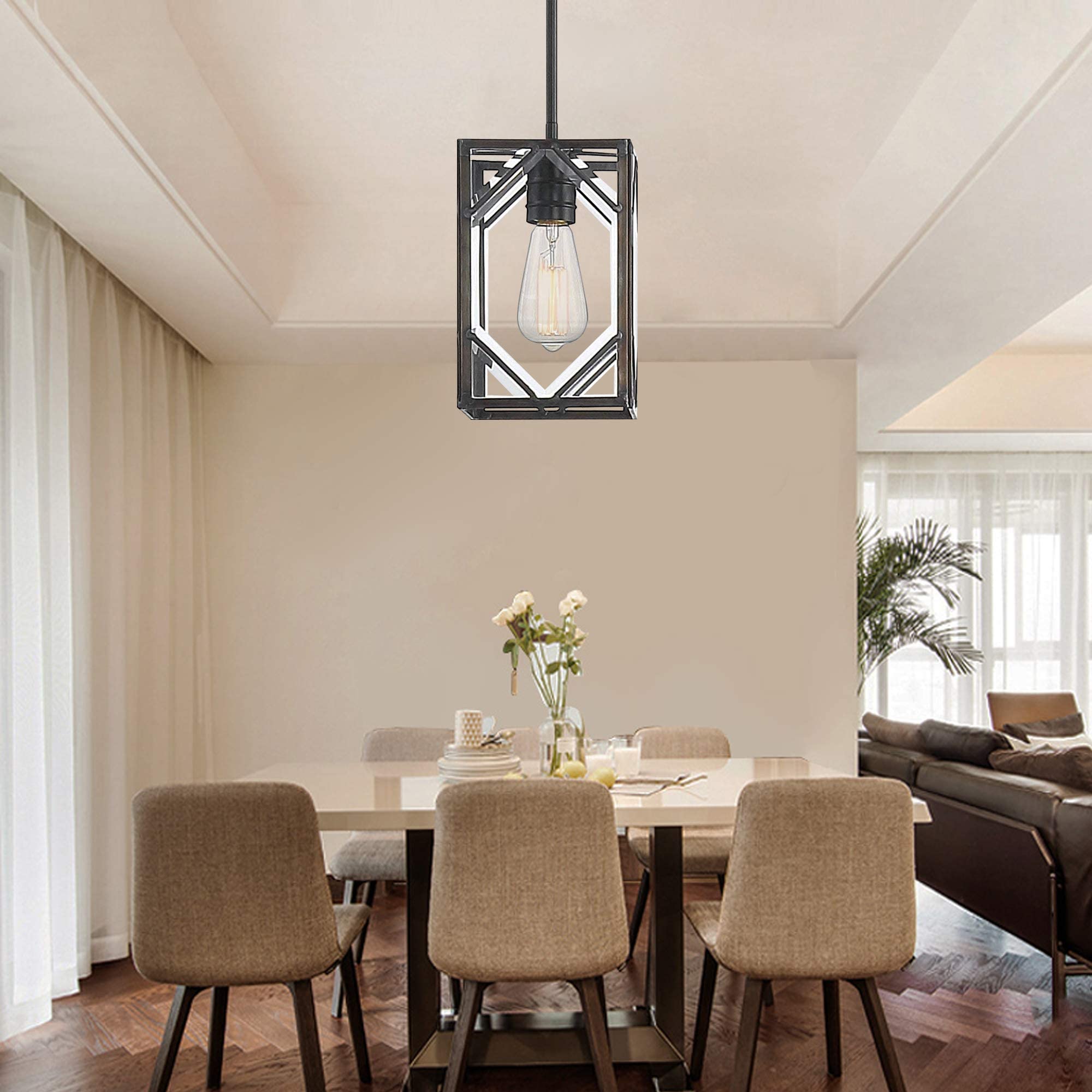Vanity Art Modern Elegant Tiffany Style 1-Light Glass Pendant Ceiling Light Fixture - Black (20001BK) for Kitchen, Dining Room, Bedroom & Living Room Lighting