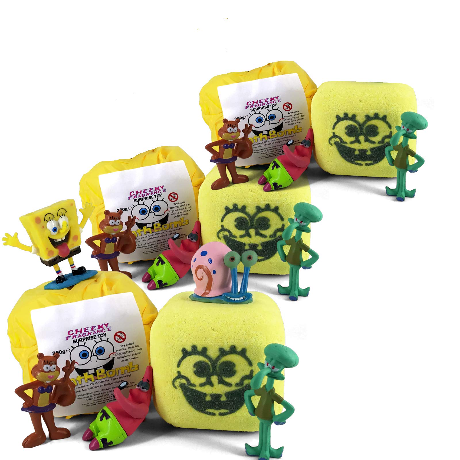 SpongeBob SquarePants Surprise Toy Bath Bombs - 3 Pack Lemon Sherbet Scented (360g) for Kids Birthday Party Favors & Relaxing Bath Time Fun