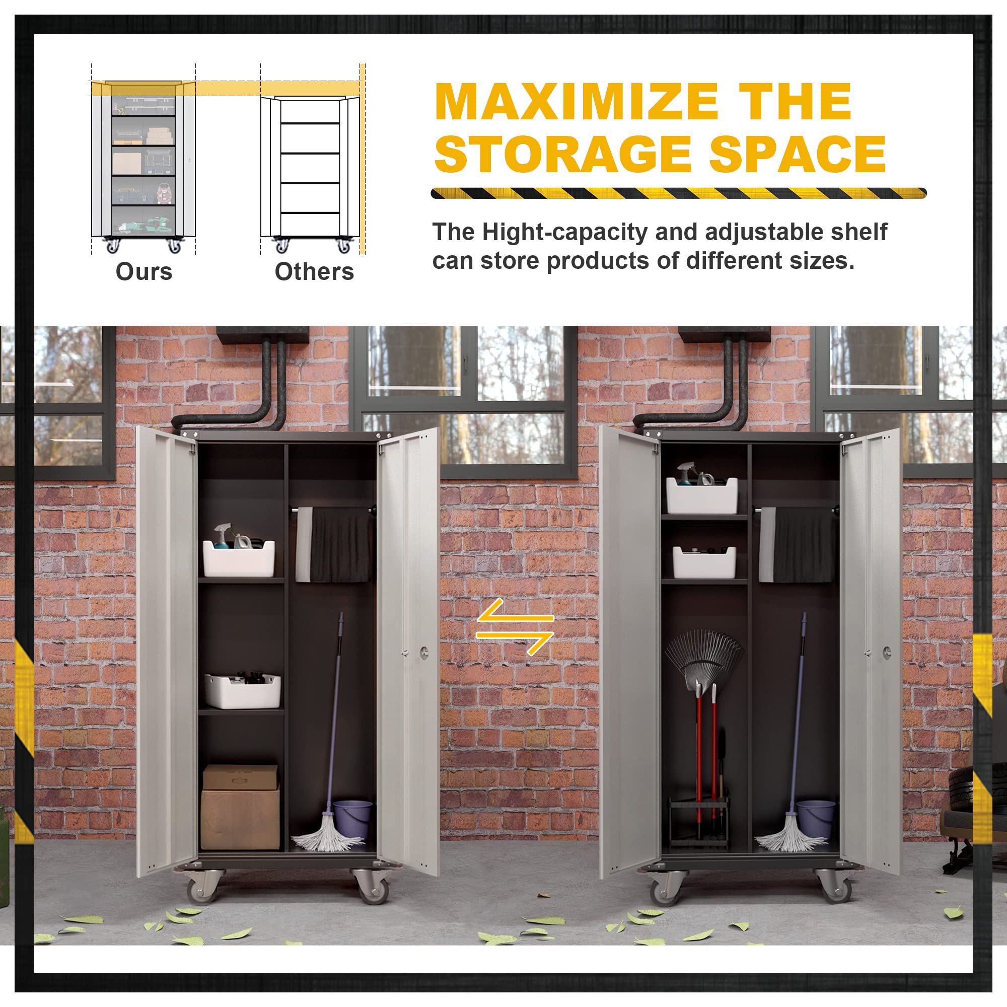 Heavy-Duty Metal Garage Storage Cabinet with Wheels - 71