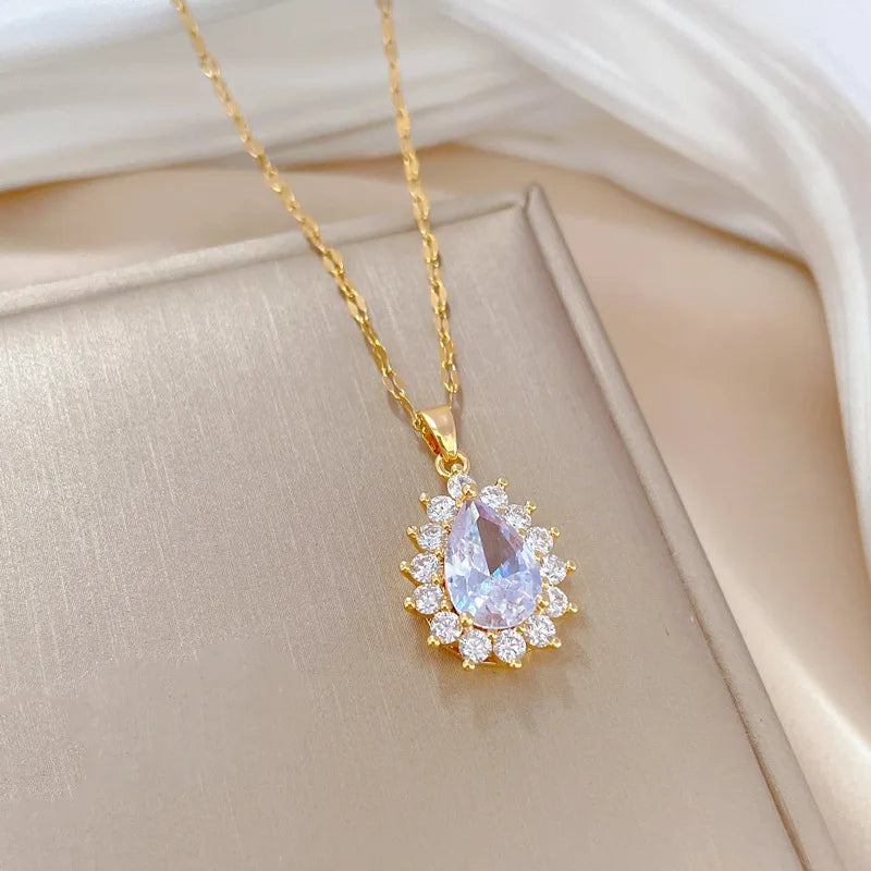 Elegant Crystal Water Drop Pendant Necklace - Perfect for Weddings, Parties & Special Occasions