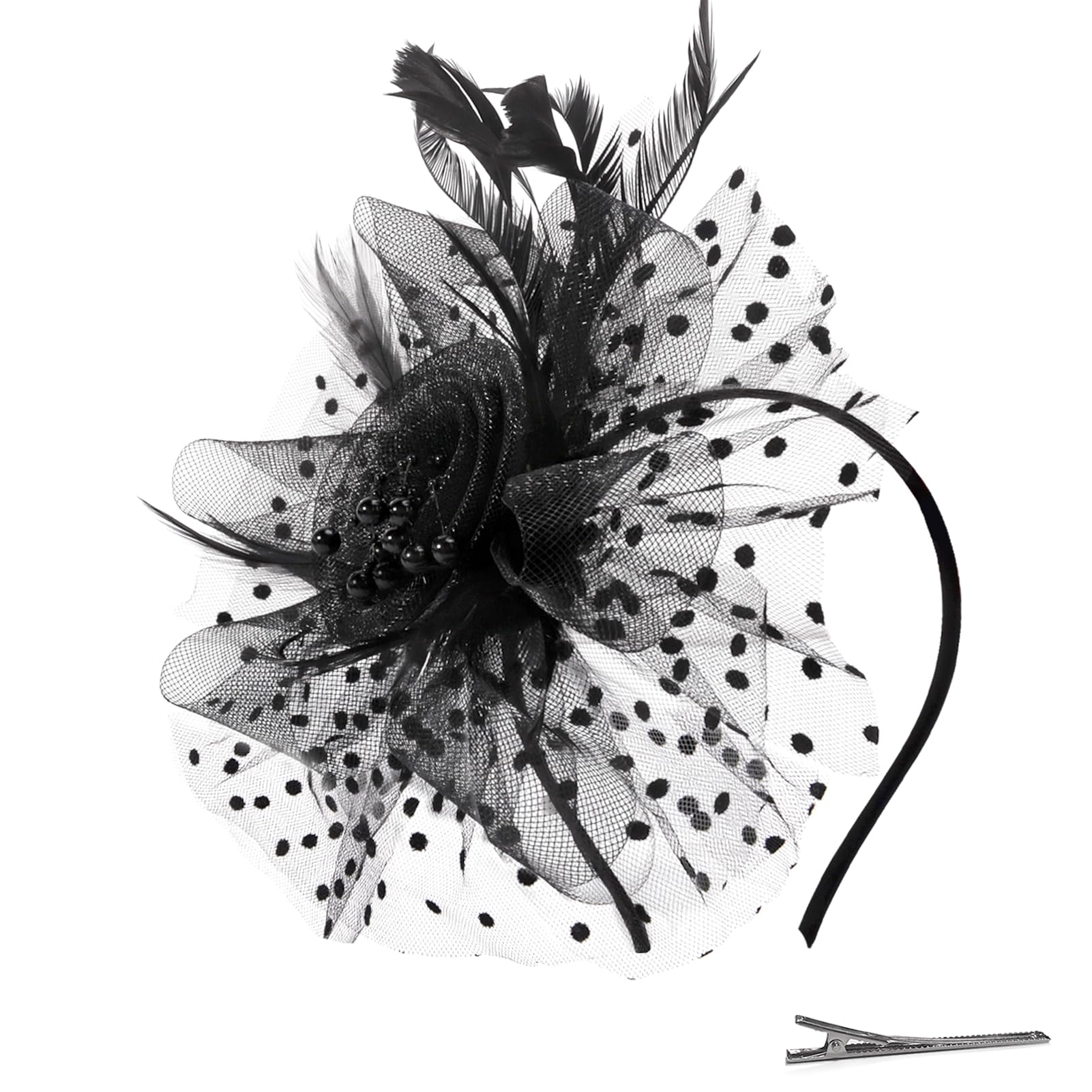 Elegant Women's Fascinator Hats with Feathers, Flowers & Ribbons for Tea Parties, Weddings & Cocktail Events – Stylish Derby Hair Clip Headpiece for Special Occasions