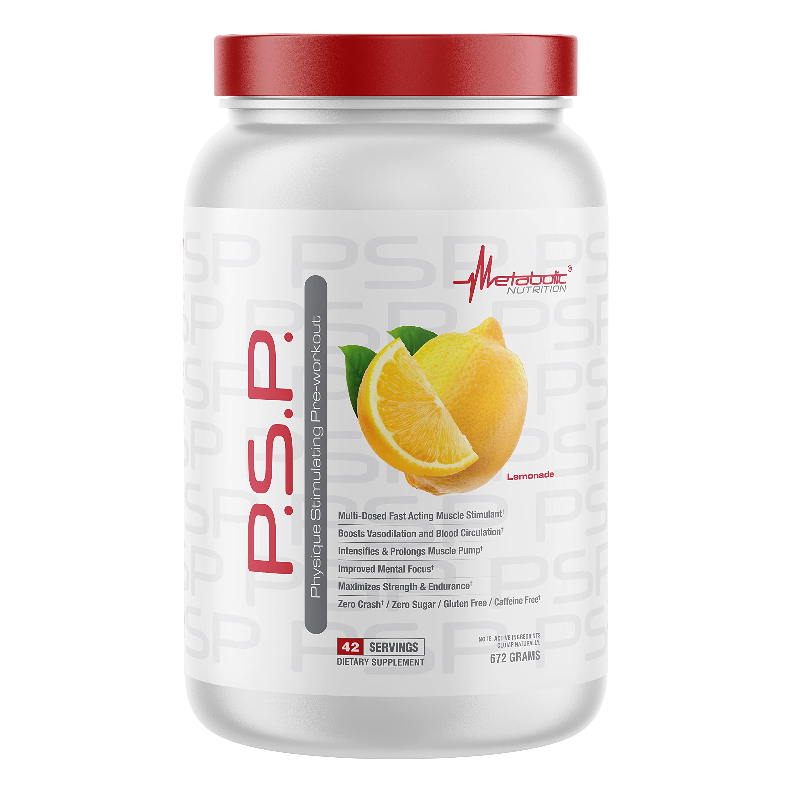 Metabolic Nutrition P.S.P. Physique Stimulating Pre-Workout Powder 672g - Zero Sugar, Caffeine Free, Lemonade Flavor | Boost Energy & Performance for Gym, Bodybuilding & Fitness Training