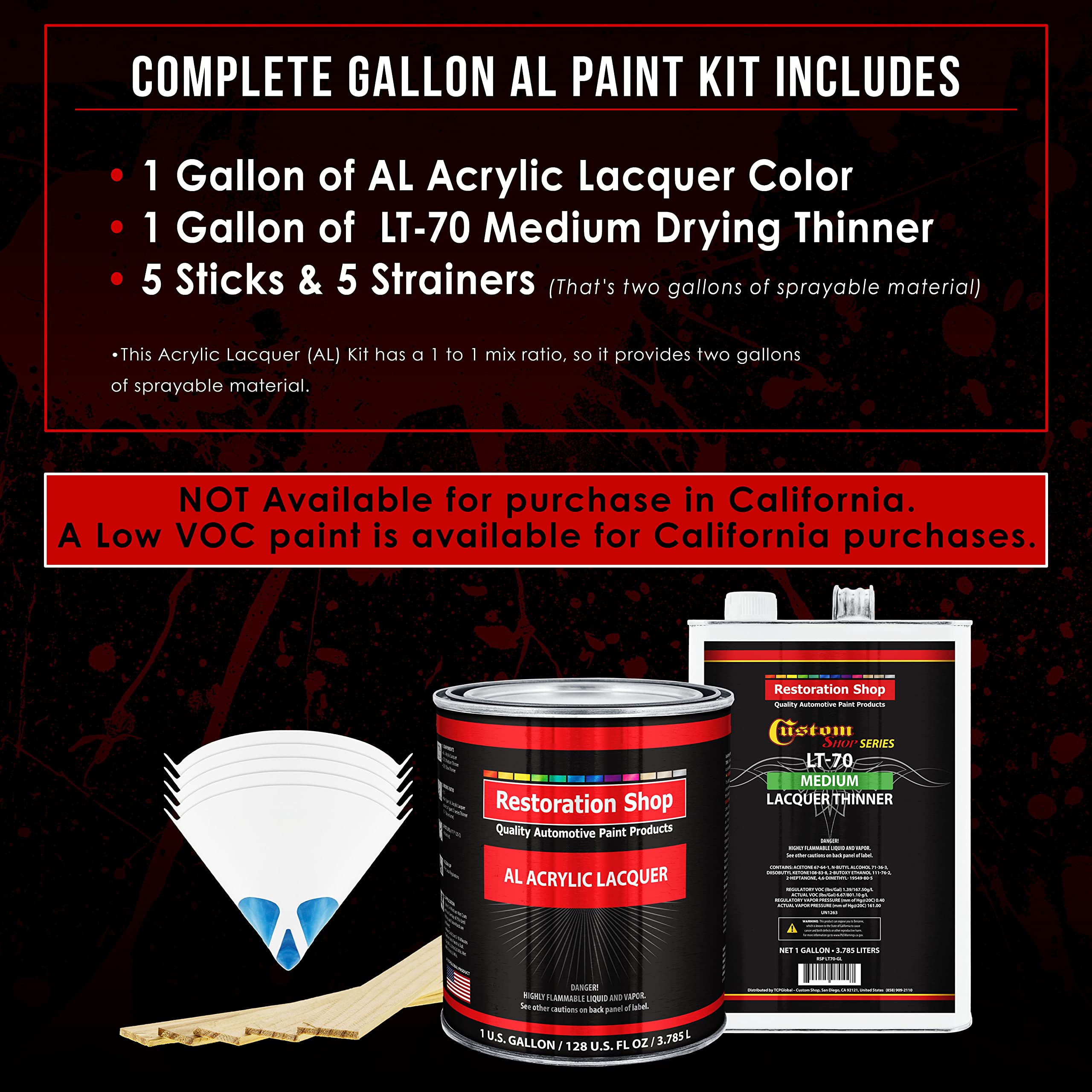 Restoration Shop Phantom Black Pearl Acrylic Lacquer Auto Paint - 1 Gallon Complete Kit with Medium Thinner | High Gloss Professional Finish for Cars, Trucks, Motorcycles, Guitars & Furniture Refinishing | Perfect for DIY Projects & Automotive Restoration