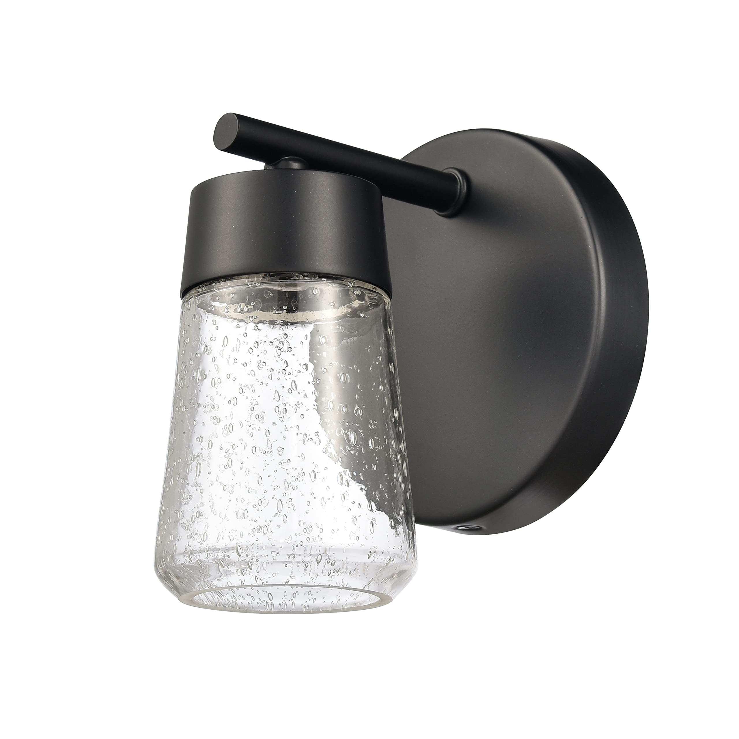 Elk Home Jergen Vanity Light - 1-Light Matte Black Bathroom Sconce with Clear Seeded Glass, Modern Contemporary Style for Bathroom, Powder Room, and Dressing Area Lighting