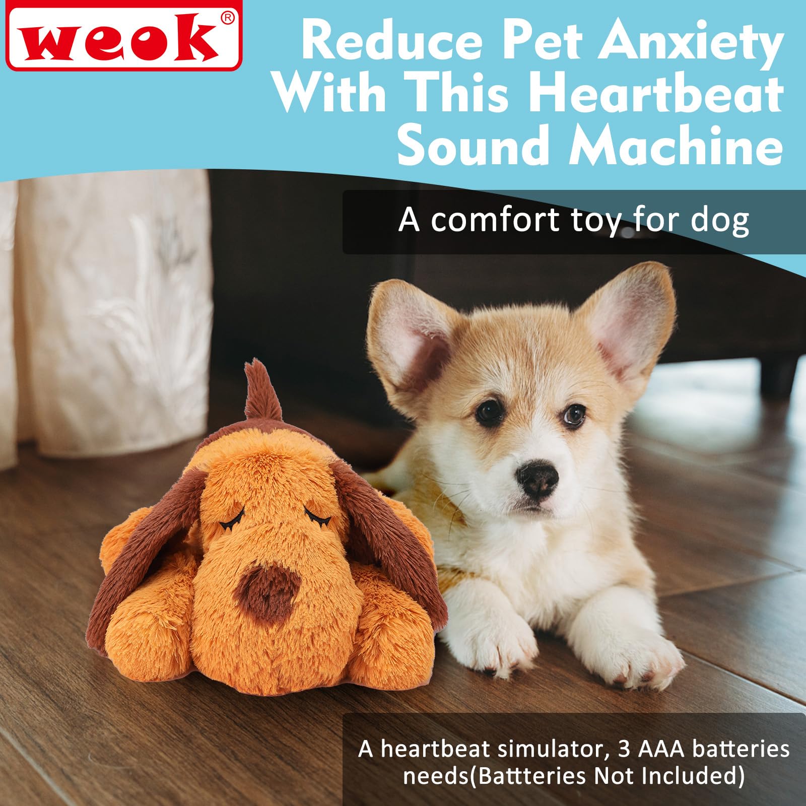 Heartbeat Puppy Toy - Soothing Stuffed Animal with Realistic Heartbeat for Anxious Dogs, Calming Aid for Puppy Separation Anxiety, Comfort Cuddler Pillow - Perfect for New Puppies, Travel & Bedtime Stress Relief