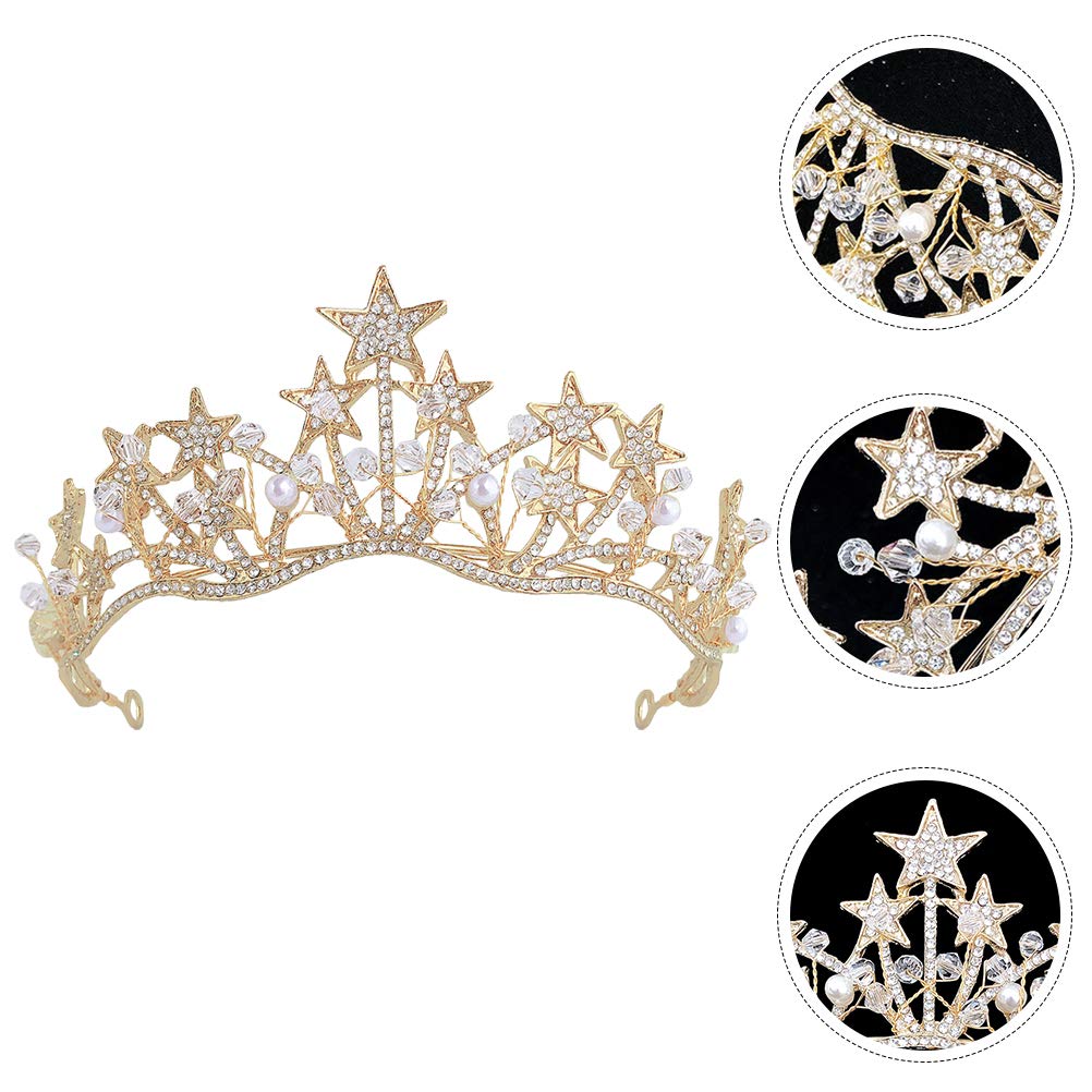1pc Sparkling Rhinestone Star Headband Crown - Elegant Prom Tiara Hair Accessories for Women, Princess Party Headdress with Pearls (Perfect for Birthday, Christmas, Banquet & Special Occasions)