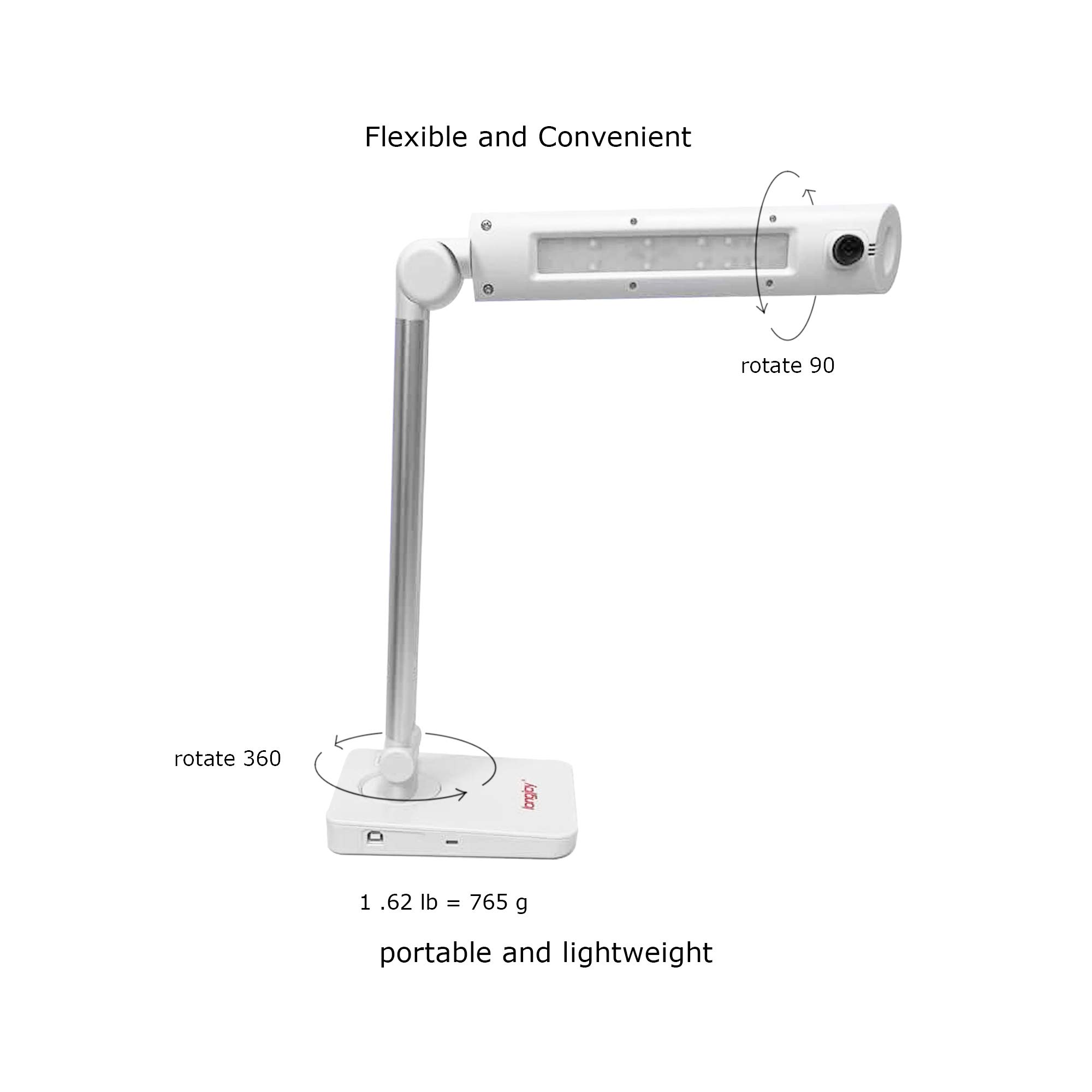 Portable USB Document Camera LV-1020 for Distance Teaching & Online Learning - HD Overhead Scanner for Teachers, Students, Remote Work & Video Conferencing (White)