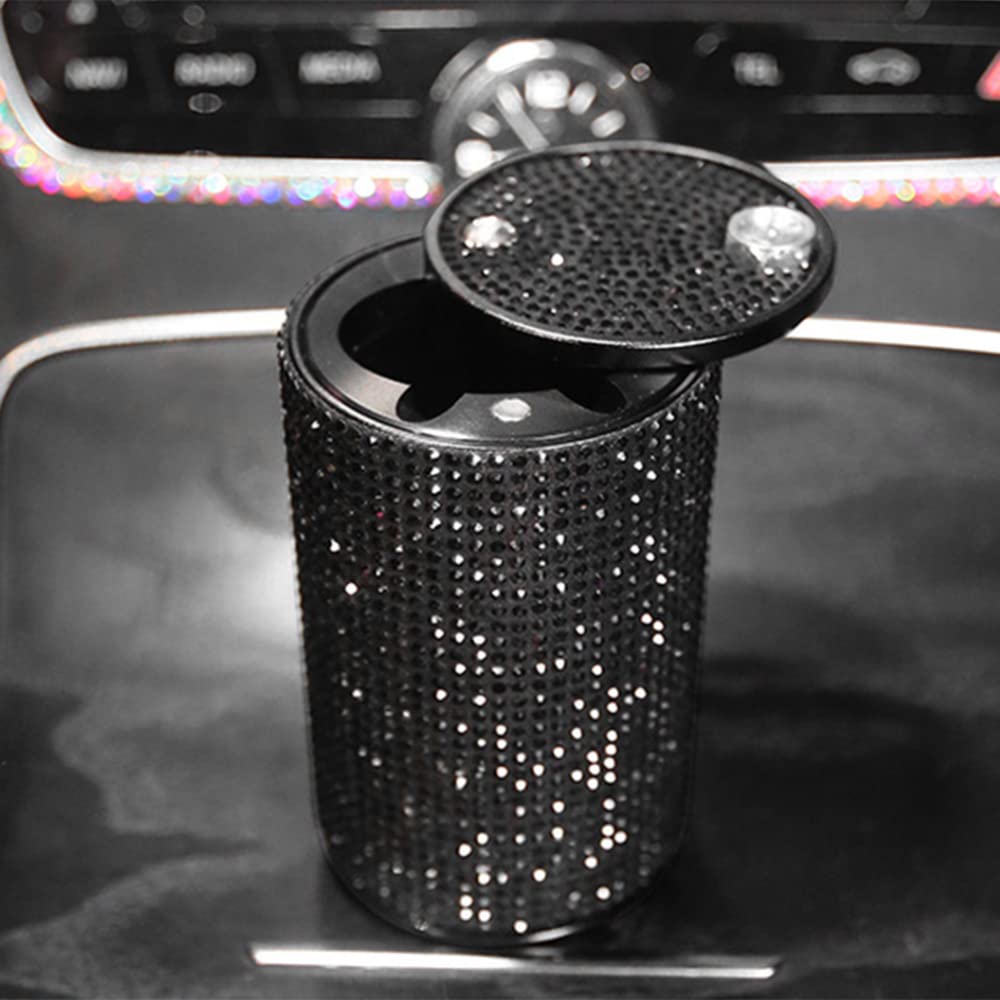 Diamond Car Ashtray with Lid - Bling Cigarette Holder for Car, Home & Office | Hot-Drilling Ash Tray Accessory - Perfect Gift for Women (Car Decor, Smoking Accessories, Luxury Car Organizer)