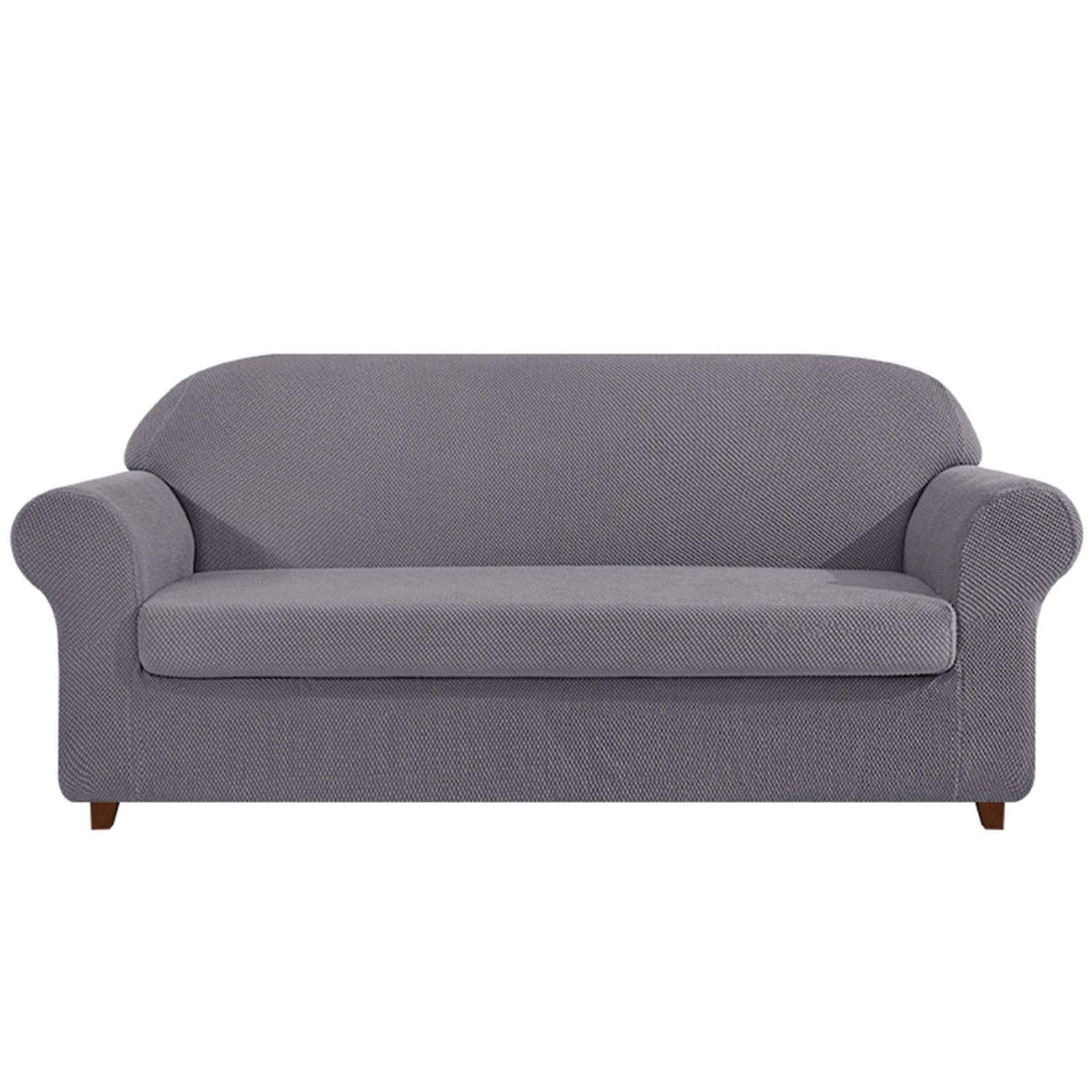 HALOUK 2-Piece High Stretch Sofa Slipcover - Elastic Bottom Couch Cover Furniture Protector for 3-Cushion Sofa - Polyester Spandex Living Room Sofa Cover - Light Gray (Fits 3-Seater) - Perfect for Pet Owners, Kids & Home Decor Refresh