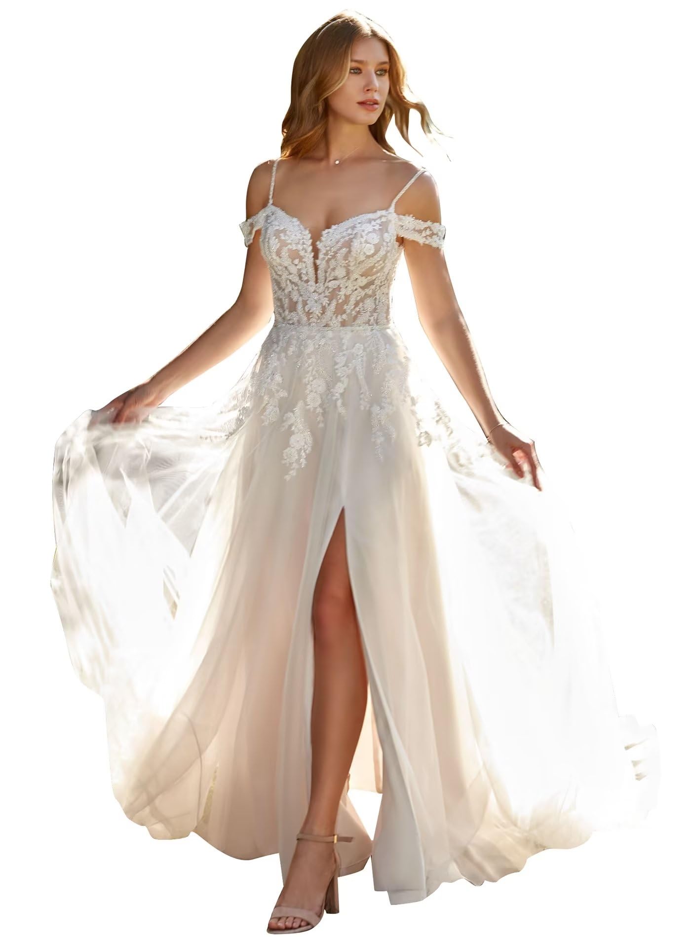 Elegant Lace Applique Beach Wedding Dress for Bride | 2023 Women's Bridal Gown | Perfect for Destination Weddings & Beach Ceremonies