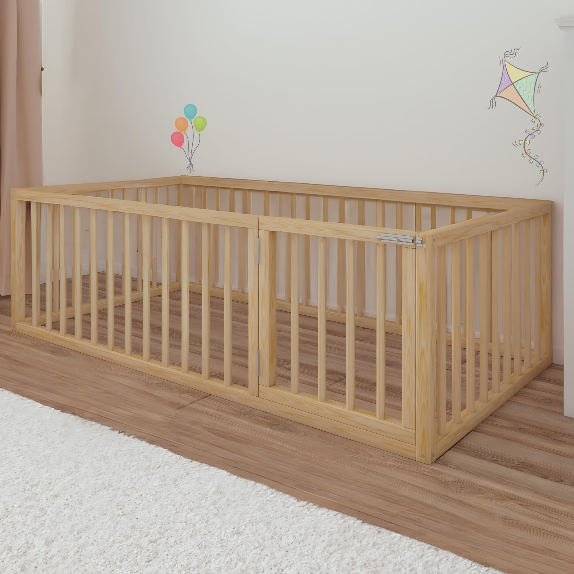 Montessori Floor Bed for Toddlers - Solid Pine Wood Frame with Right Side Door - Sturdy Modern Design for Boys & Girls (19