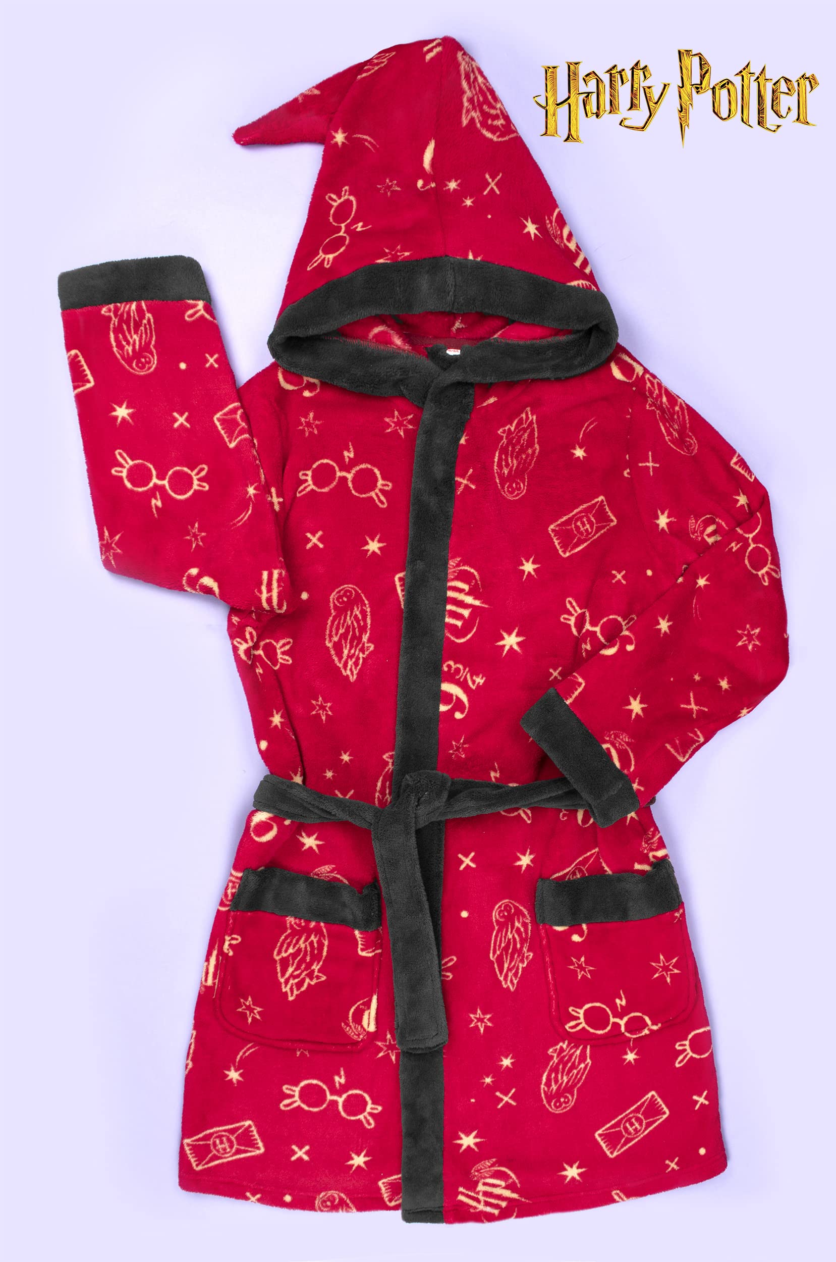 Harry Potter Gryffindor Kids Robe - Official Hogwarts Dressing Gown for Children - Soft Cotton Bathrobe for Boys & Girls - Perfect for Bedtime, Cosplay & Halloween Costume