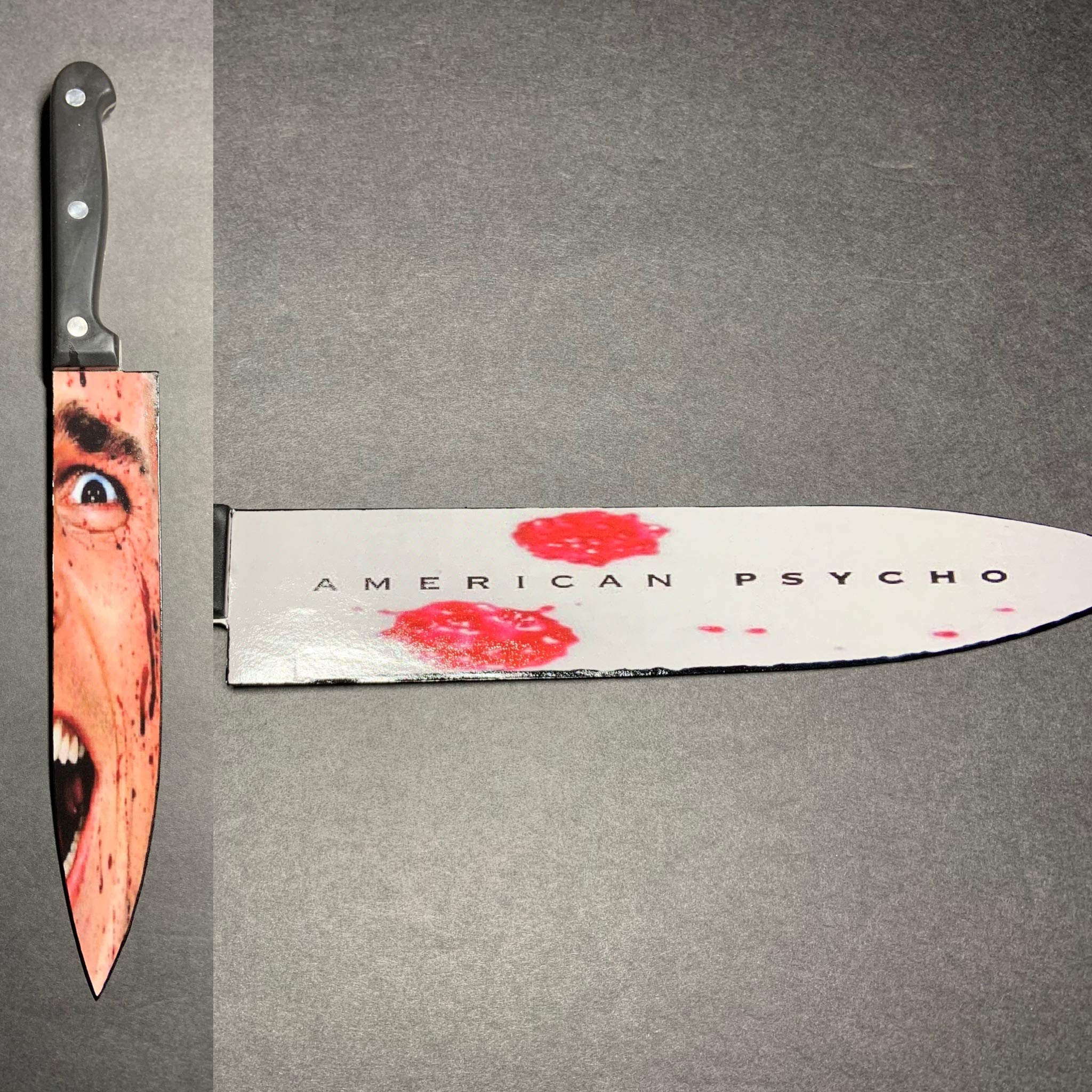 American Psycho Patrick Bateman Horror Themed Kitchen Knife Set with Sublimated Stand - Perfect for Halloween Decor, Horror Movie Collectibles, and Unique Gift Ideas