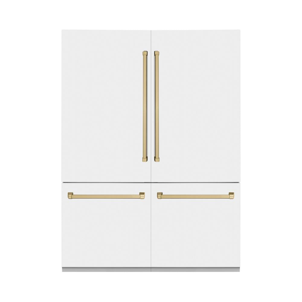 ZLINE Autograph Edition 60-Inch French Door Built-In Refrigerator - 32.2 cu ft Capacity, Bottom Freezer, Water Dispenser & Ice Maker - White Matte with Champagne Bronze Accents (RBIVZ WM 60 CB) | Perfect for Modern Kitchens & Luxury Homes