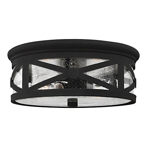 Sea Gull Lighting 7821402-12 Black Outdoor Flush Mount Ceiling Light Fixture - 2 Lights, Weatherproof for Porch, Patio & Garage Use