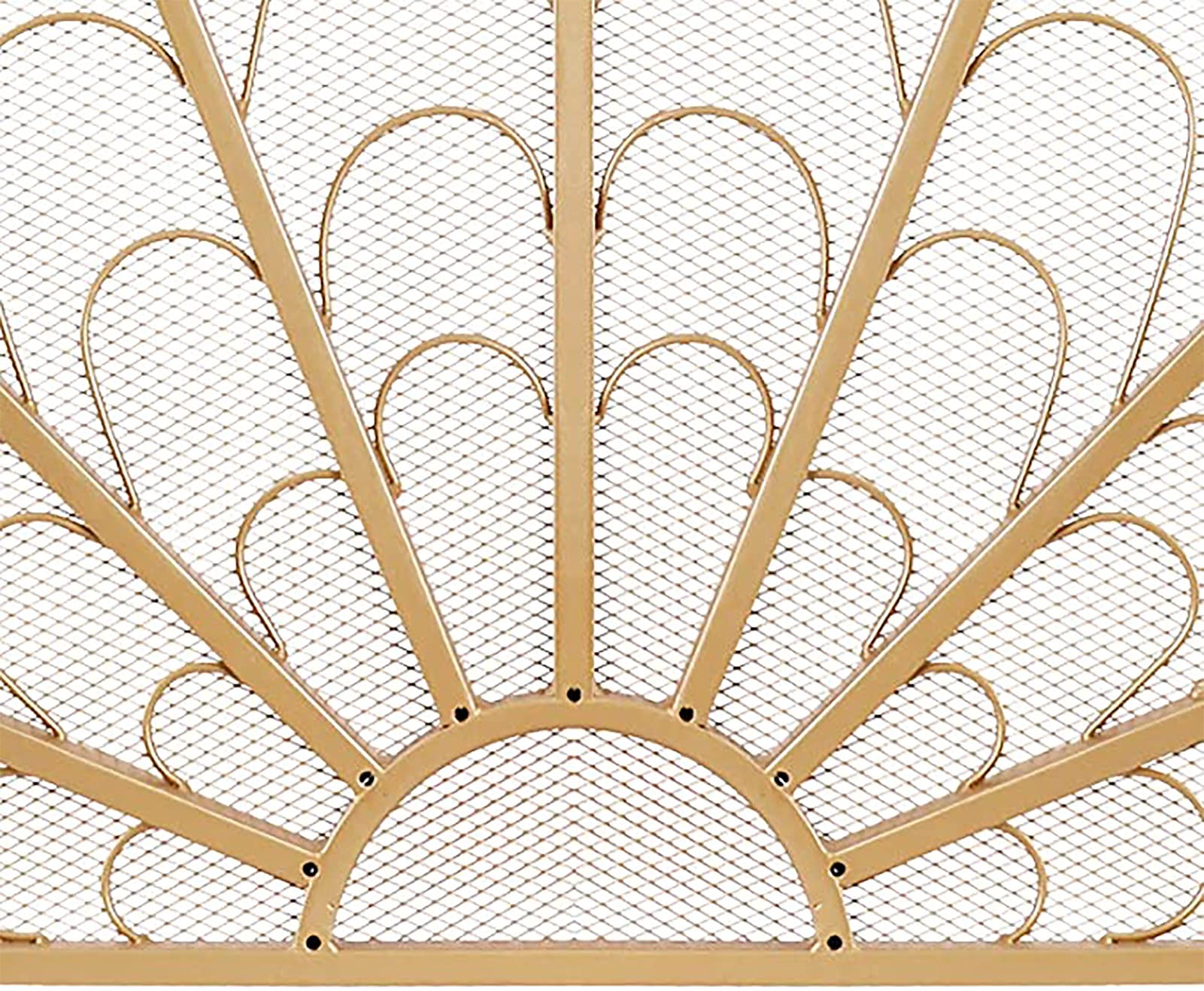 Gold Peacock Feather Fireplace Screen - 32 Inch Tall Single Panel Mesh Spark Guard for Living Room | Elegant Home Decor & Fireplace Safety Accessory