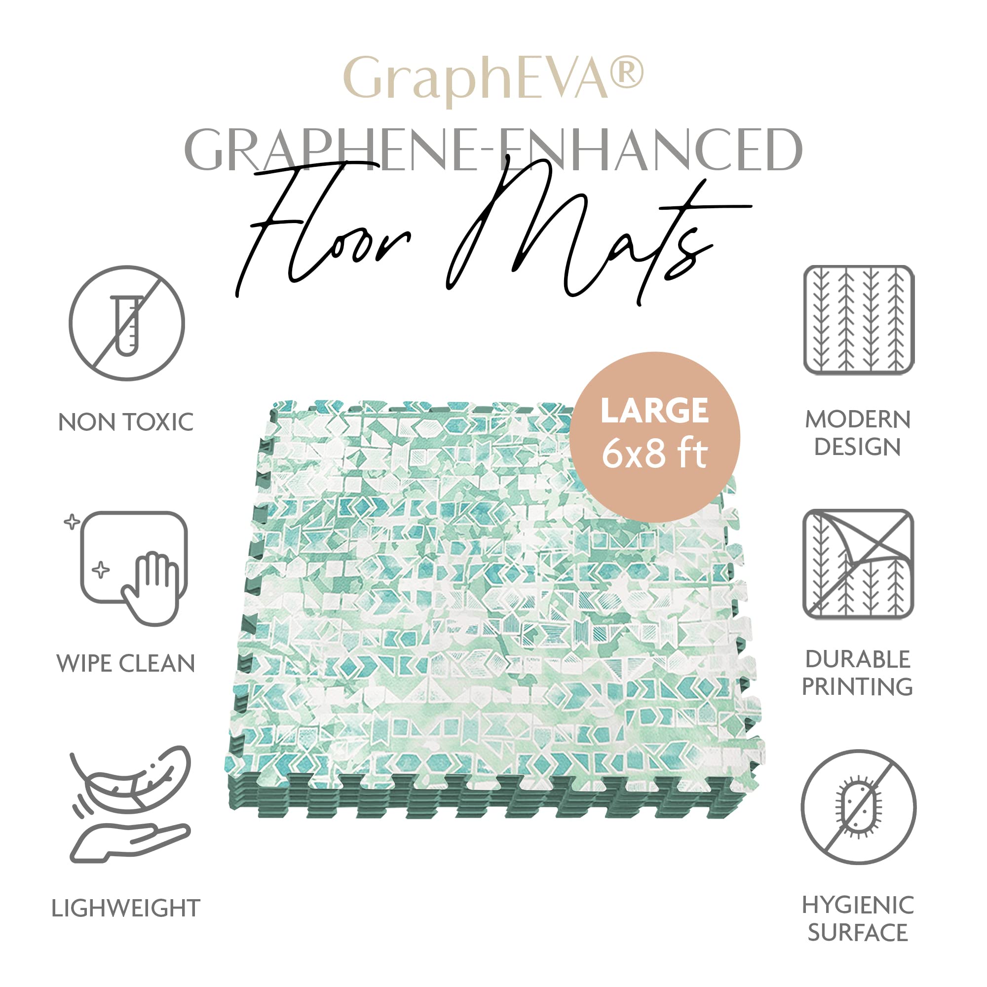 Non-Toxic Baby Play Mat - 6x8 ft Large EVA Foam Floor Mat for Tummy Time & Crawling | Stackable, PVC-Free, Soft & Lightweight Playmat in Jade Green | Perfect for Nursery, Daycare & Playroom Activities