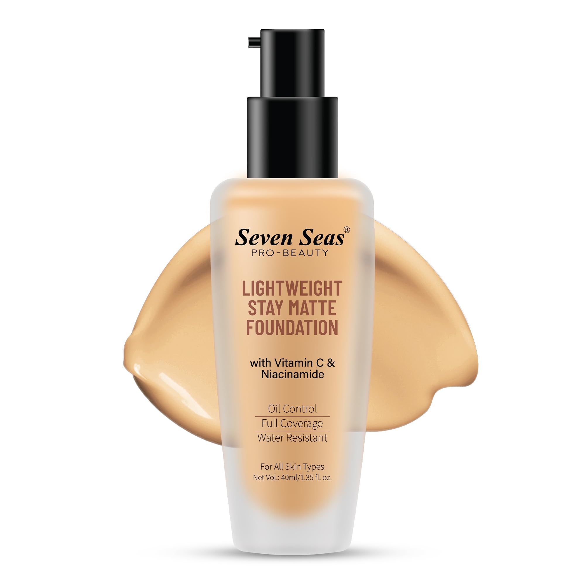 Seven Seas Stay Matte Lightweight Foundation - Oil Free, Full Coverage, SPF 15 - For All Skin Types | Non-Comedogenic & Hypoallergenic | Paraben-Free Makeup (Nude) | Perfect for Daily Wear & Special Occasions