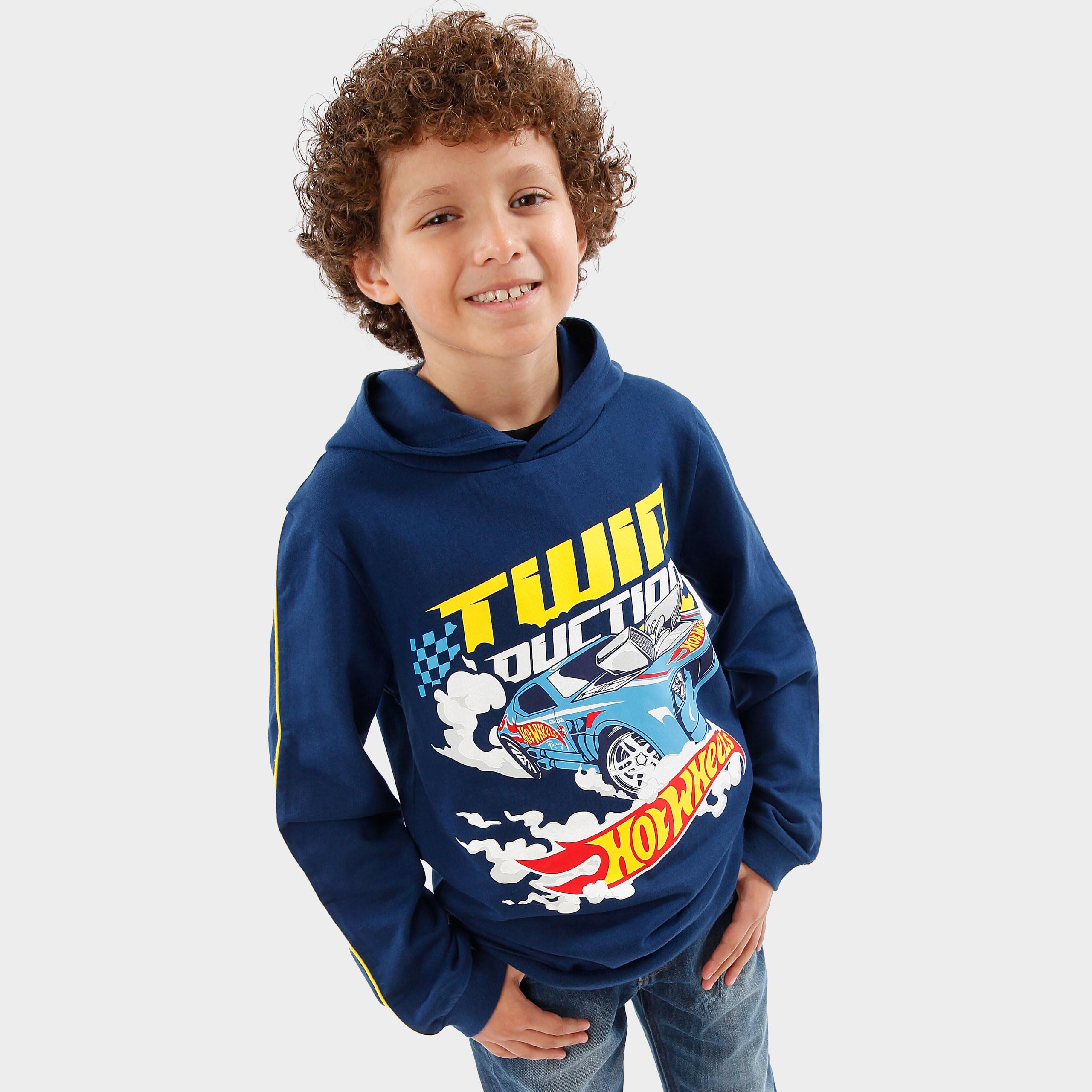 Hot Wheels Boys Hoodie - 100% Cotton Race Car Hoodie for Kids Play & School