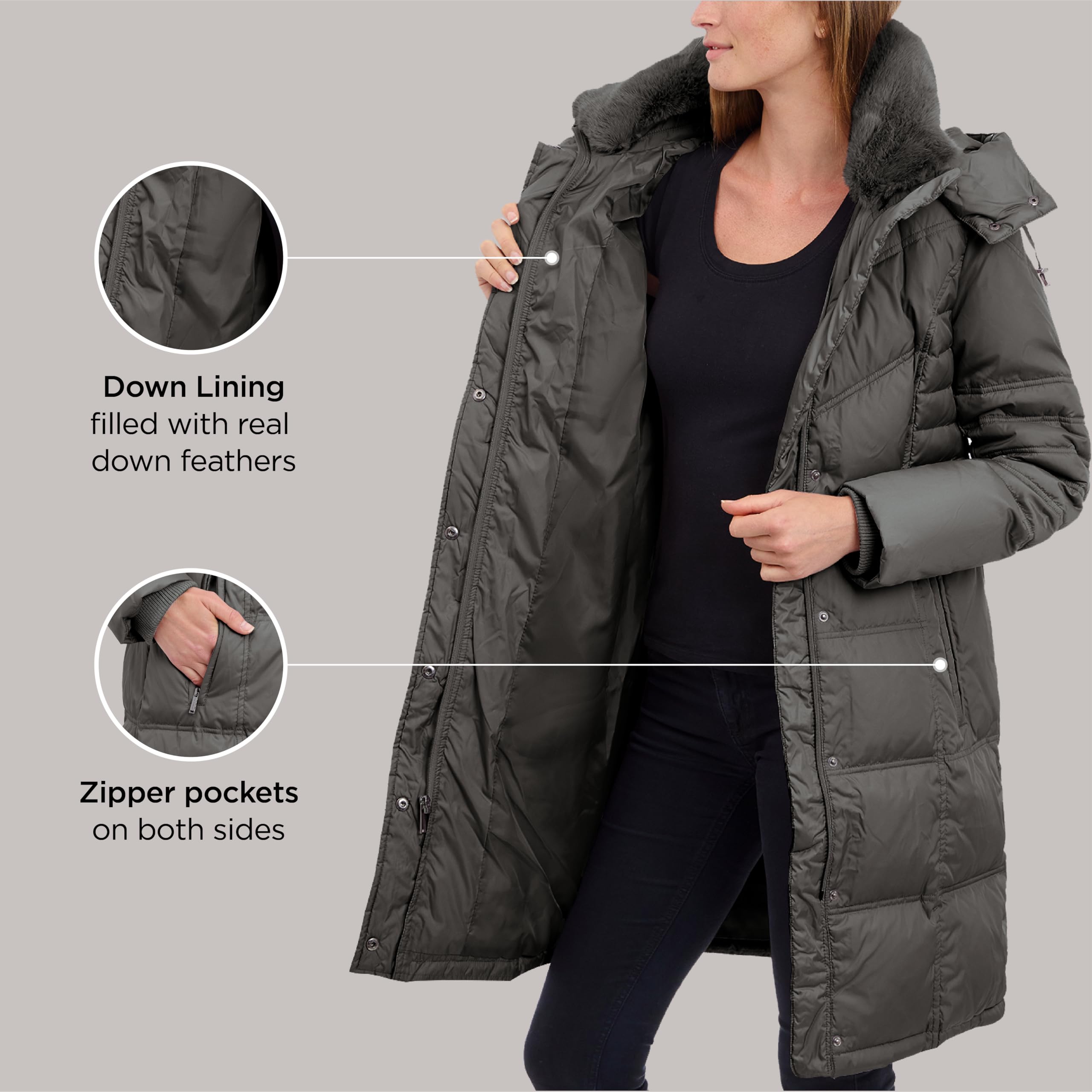London Fog Women's Chevron Faux Fur Coat - Winter Warm Hooded Style