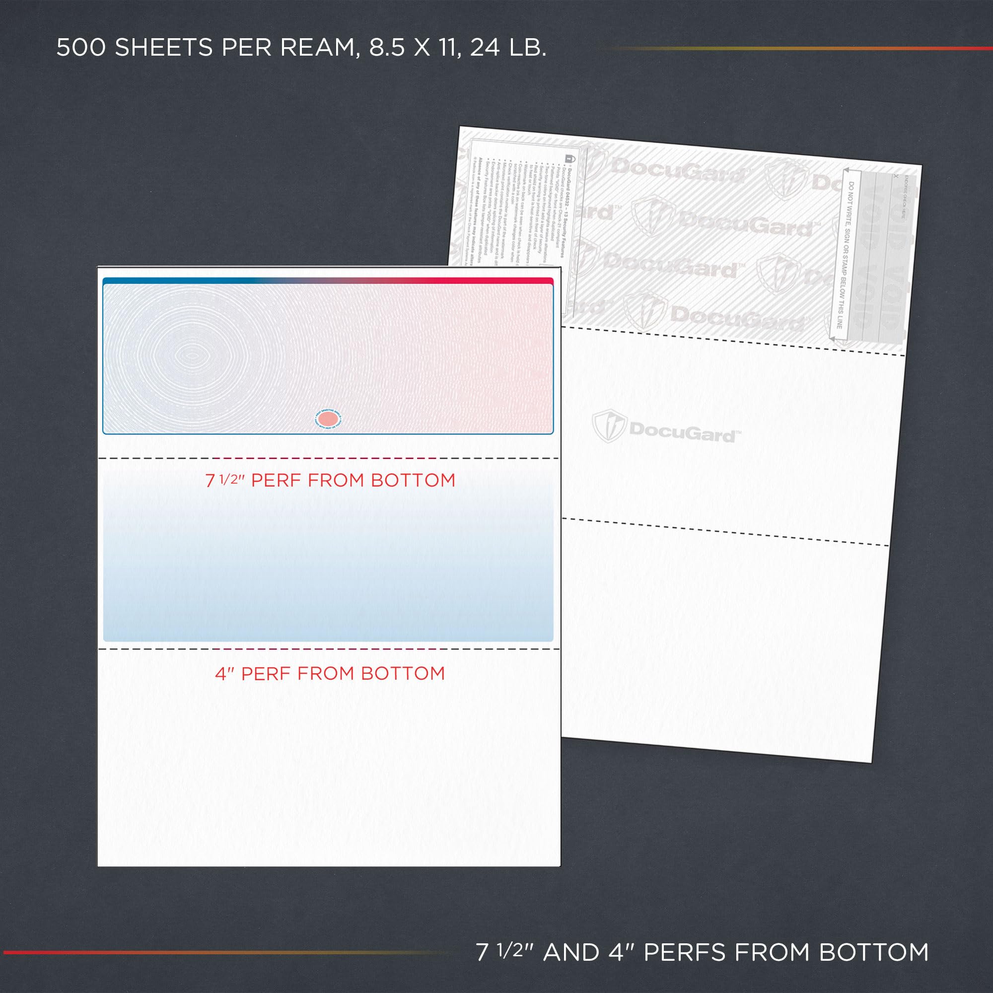 DocuGuard Blue/Red Galaxy Premier Prismatic High Security Check Paper - Compatible with Laser & Inkjet Printers - 13 Advanced Security Features - 2500 Blank Business Checks (04562C) - Ideal for Fraud Protection & Secure Business Transactions