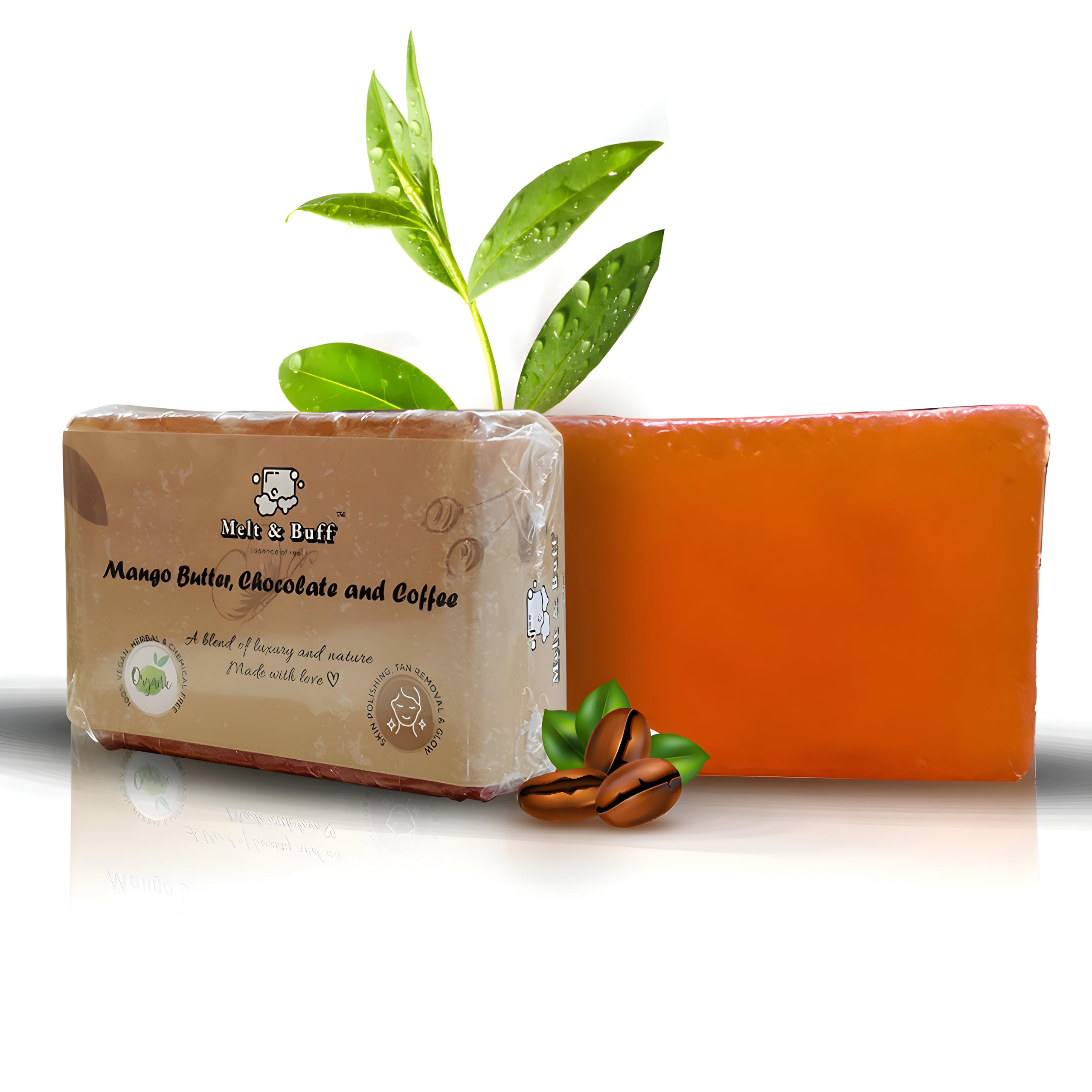 Organic Handmade Melt and Buff Soap Bars - Chemical Free, 100g (Pack of 4) - Chocolate Scented for Luxurious Skin Care & Relaxing Bath Time