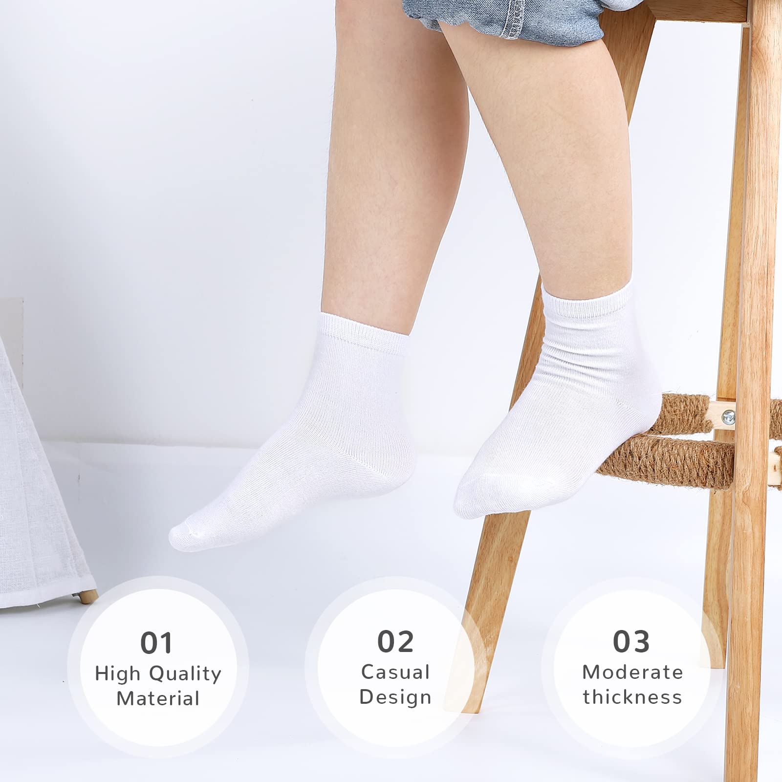 BOOPH 15 Pack Boys Girls Crew Dress Socks - Toddler Kids Athletic Ankle Socks for School, Sports & Everyday Wear - Soft Cotton Breathable Socks for Active Children