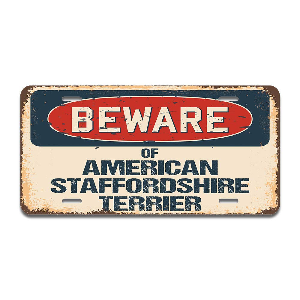 SignMission Beware of American Staffordshire Terrier Aluminum License Plate - 12